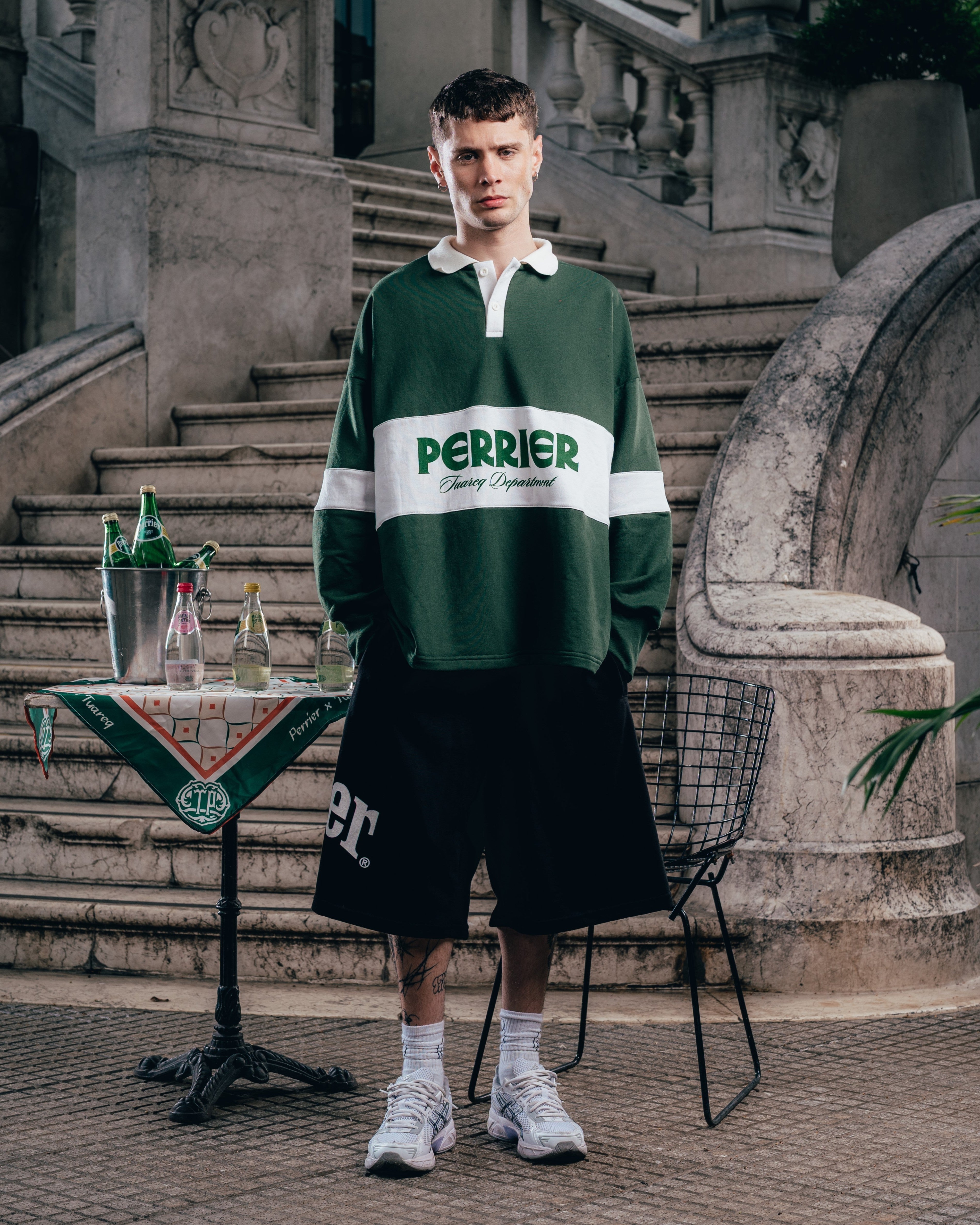 CREWNECK POLO [ PERRIER ] DEPARMENT. GREEN