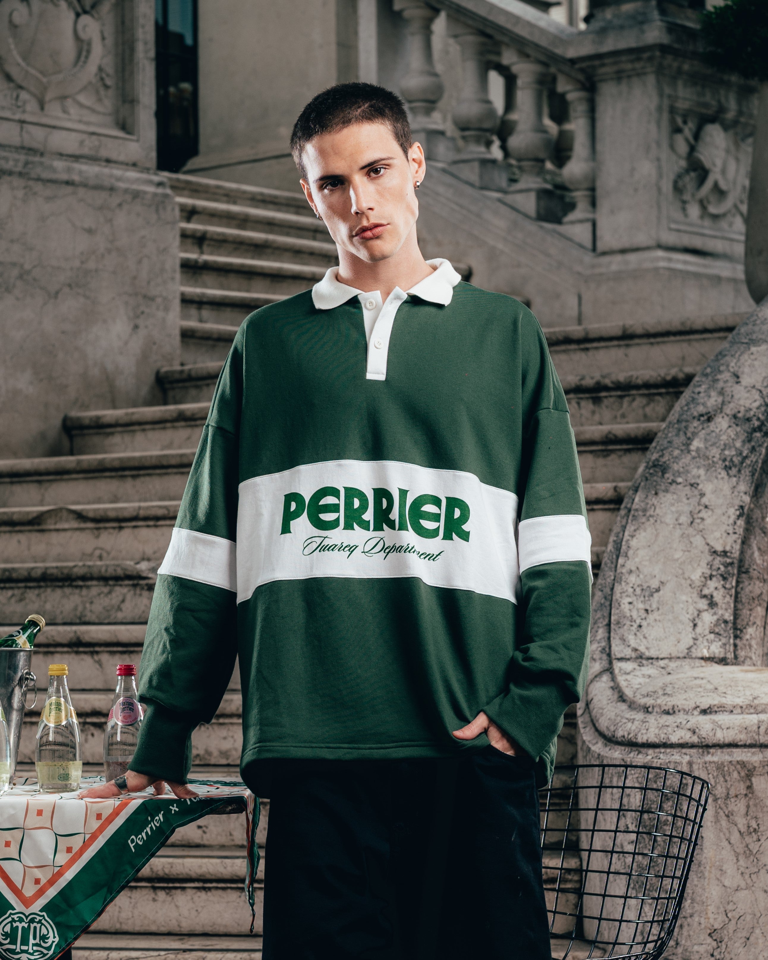 CREWNECK POLO [ PERRIER ] DEPARMENT. GREEN