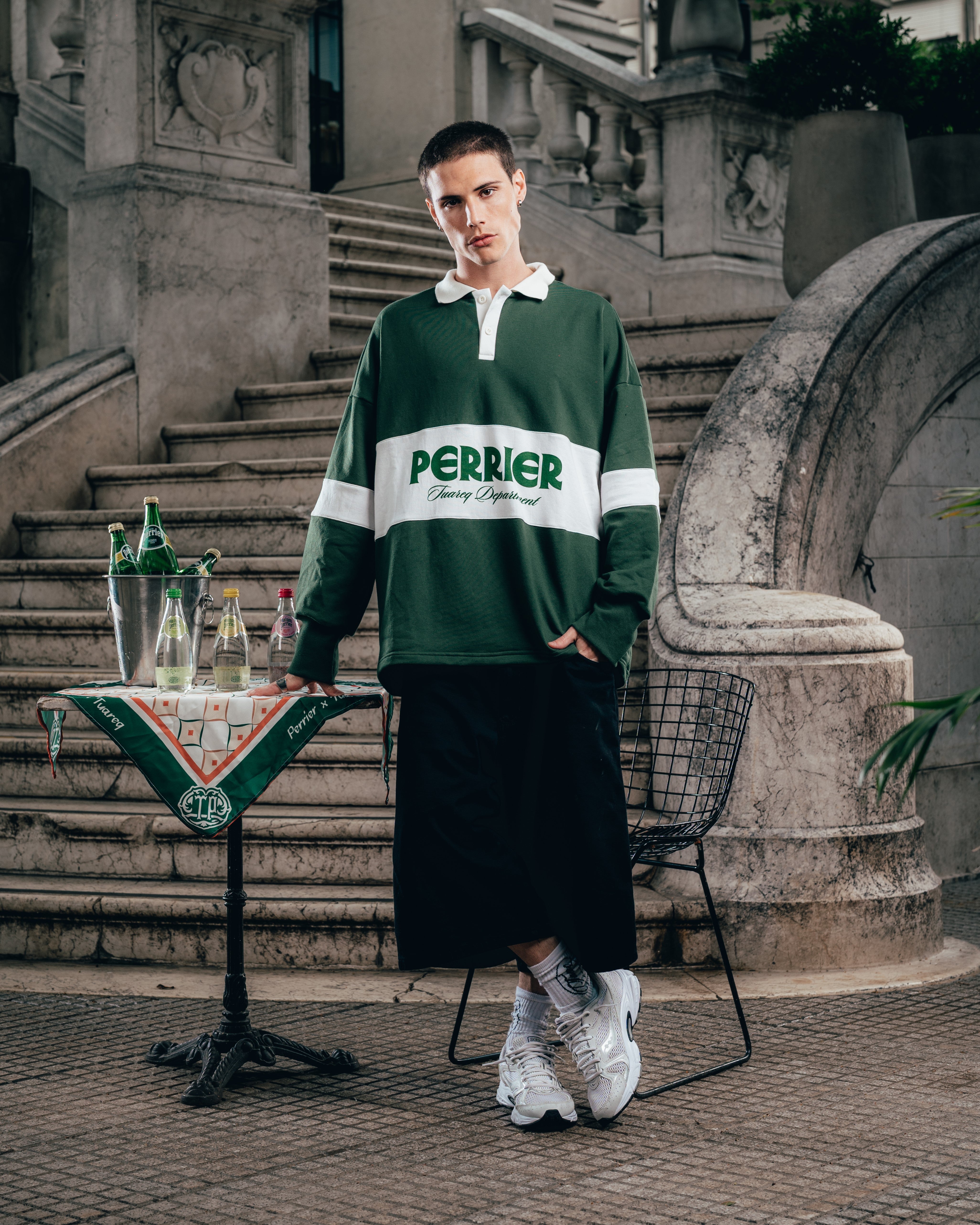 CREWNECK POLO [ PERRIER ] DEPARMENT. GREEN