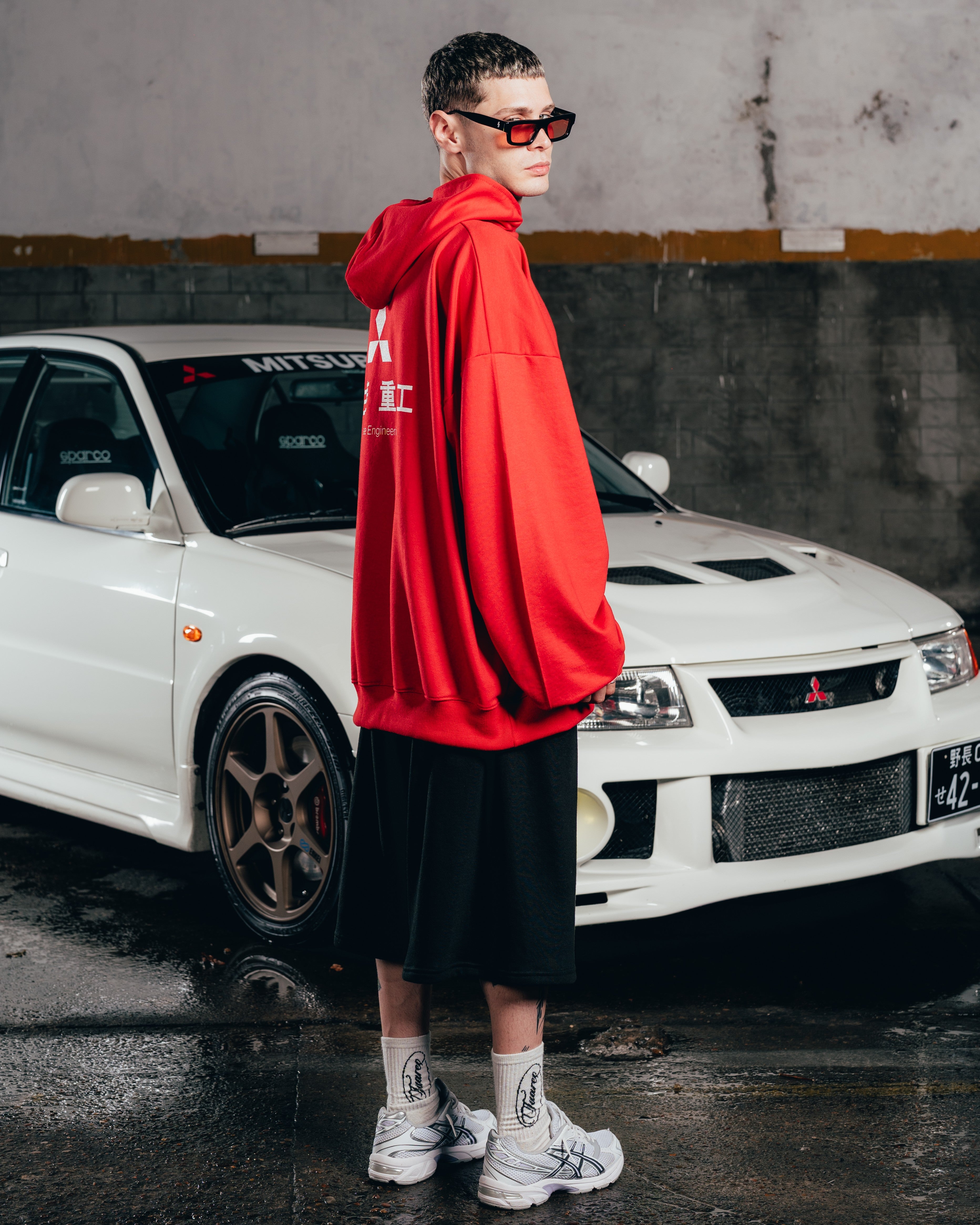 HOODIE MEGAOVERSIZED [ MITSUBISHI ] LOGO RED