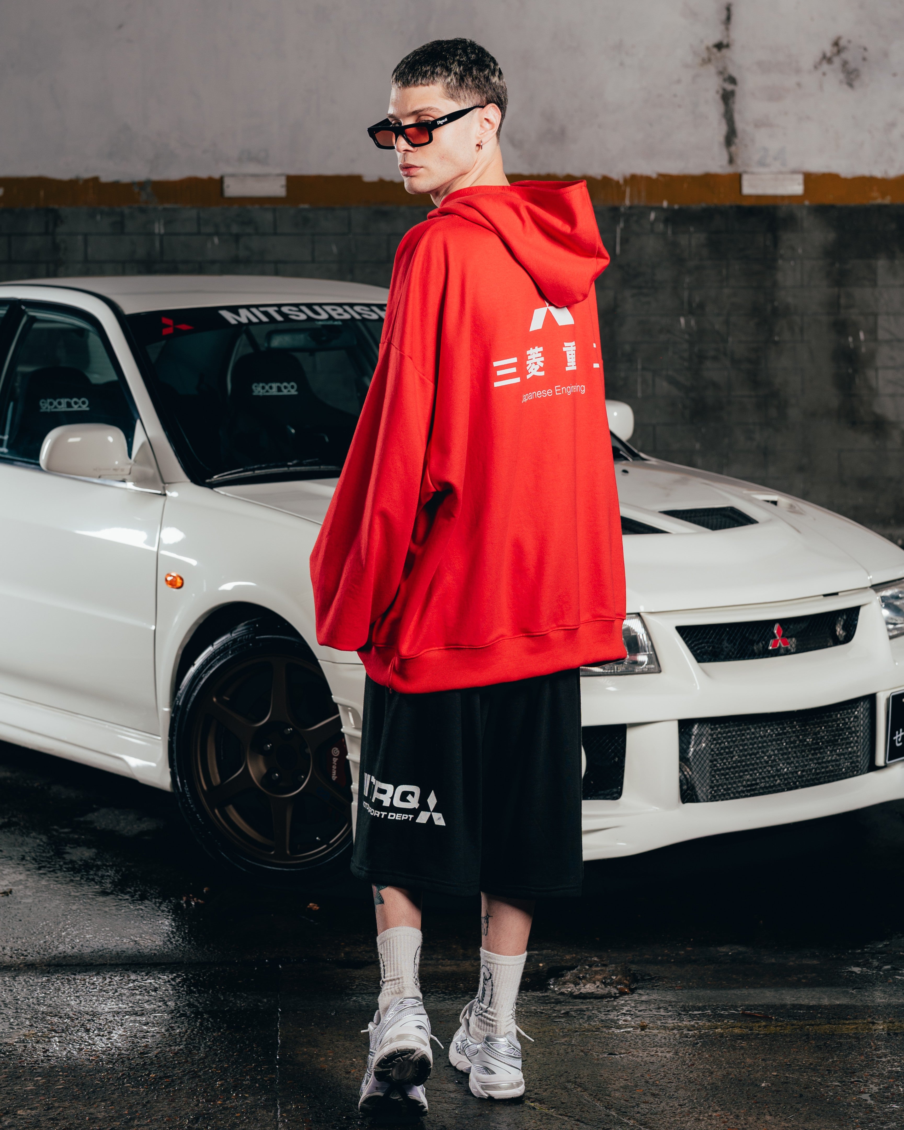 HOODIE MEGAOVERSIZED [ MITSUBISHI ] LOGO RED