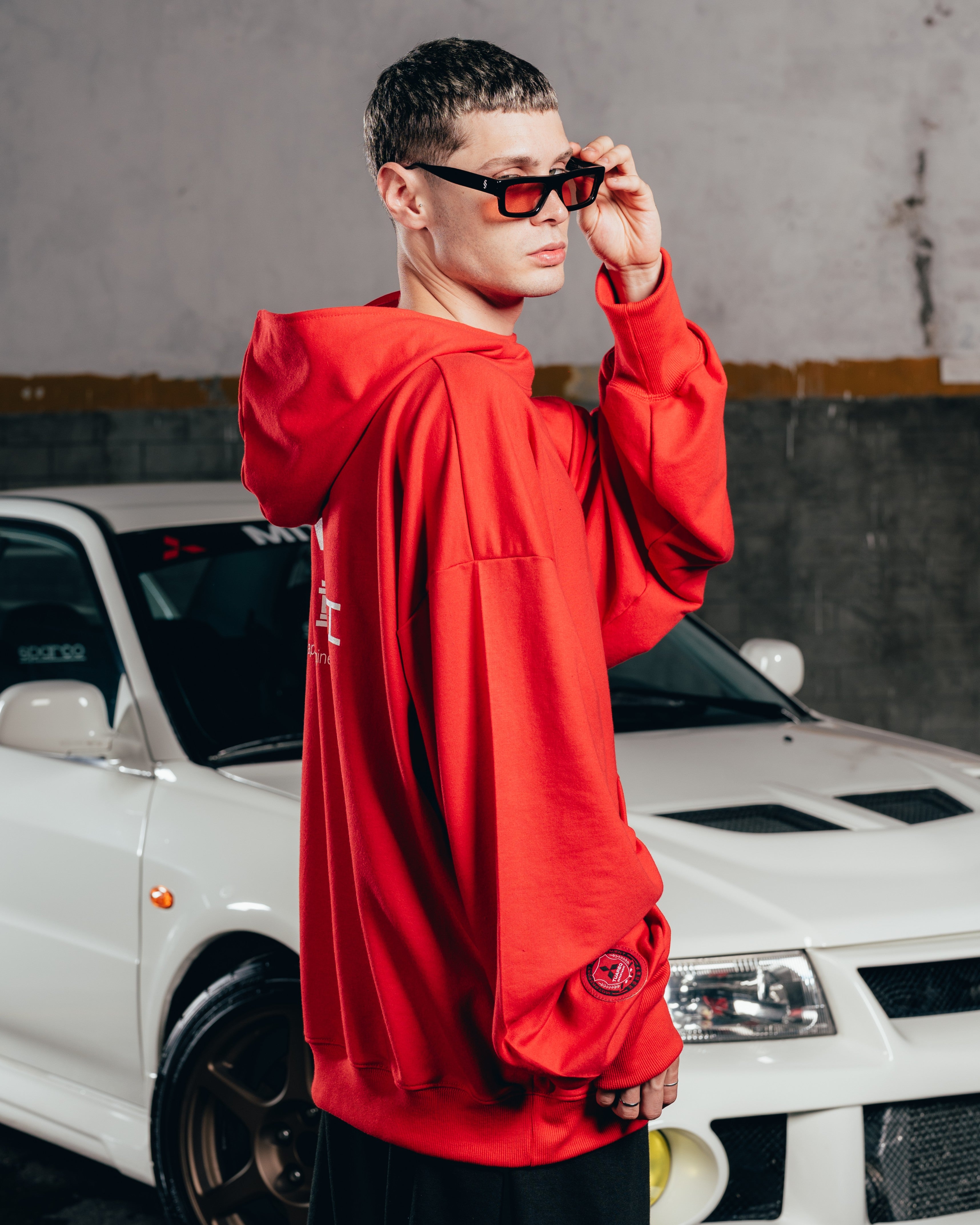 HOODIE MEGAOVERSIZED [ MITSUBISHI ] LOGO RED