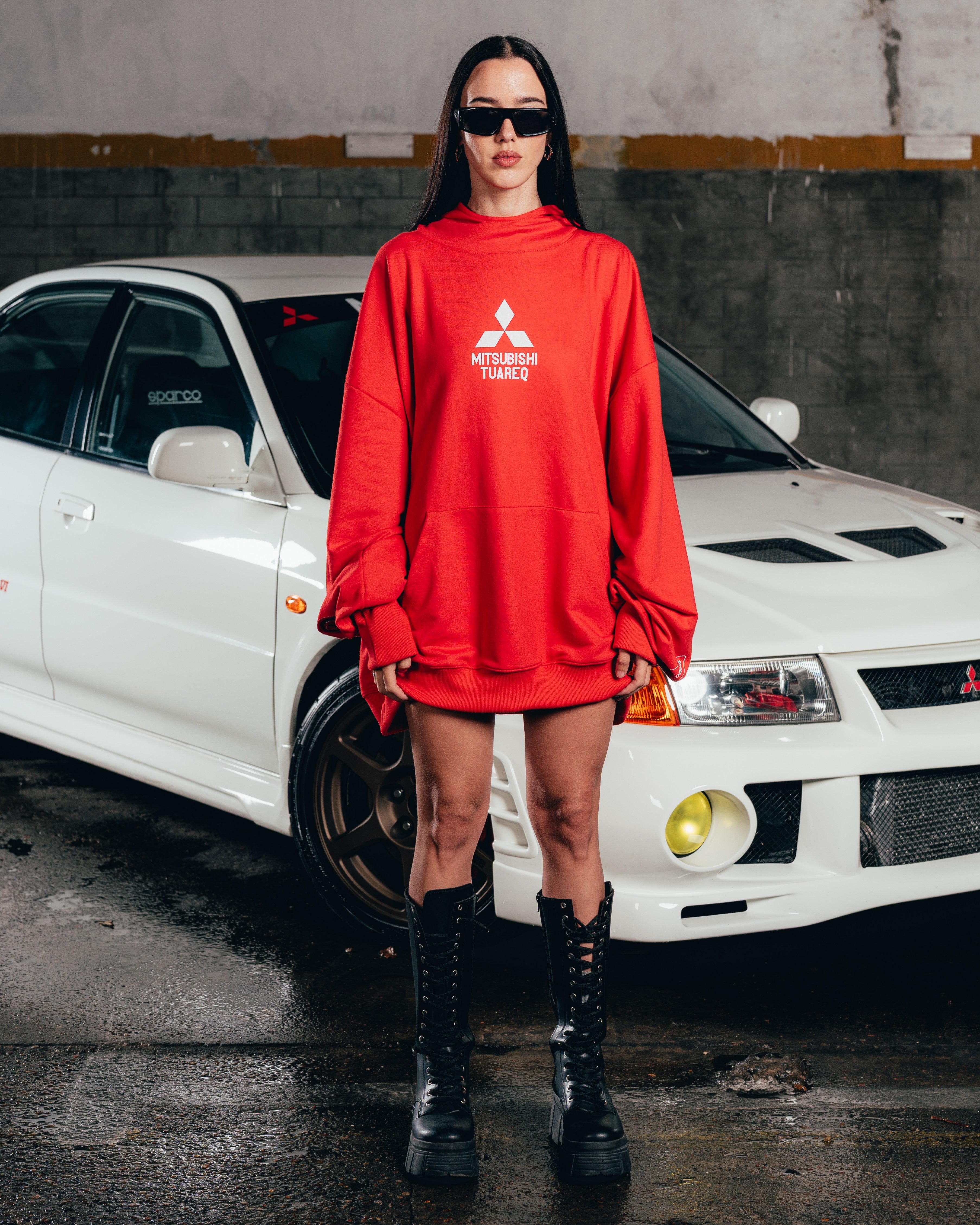 HOODIE MEGAOVERSIZED [ MITSUBISHI ] LOGO RED