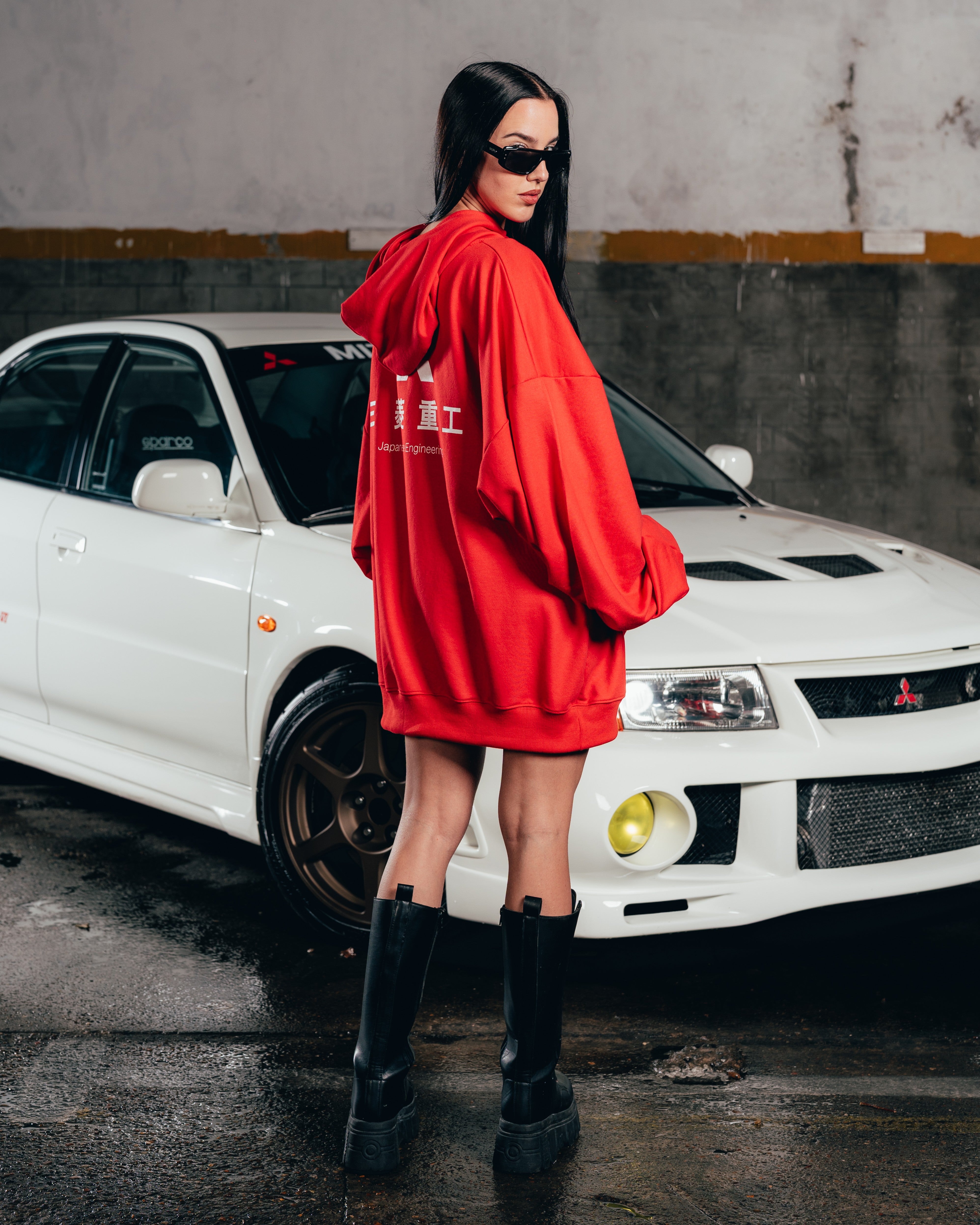 HOODIE MEGAOVERSIZED [ MITSUBISHI ] LOGO RED