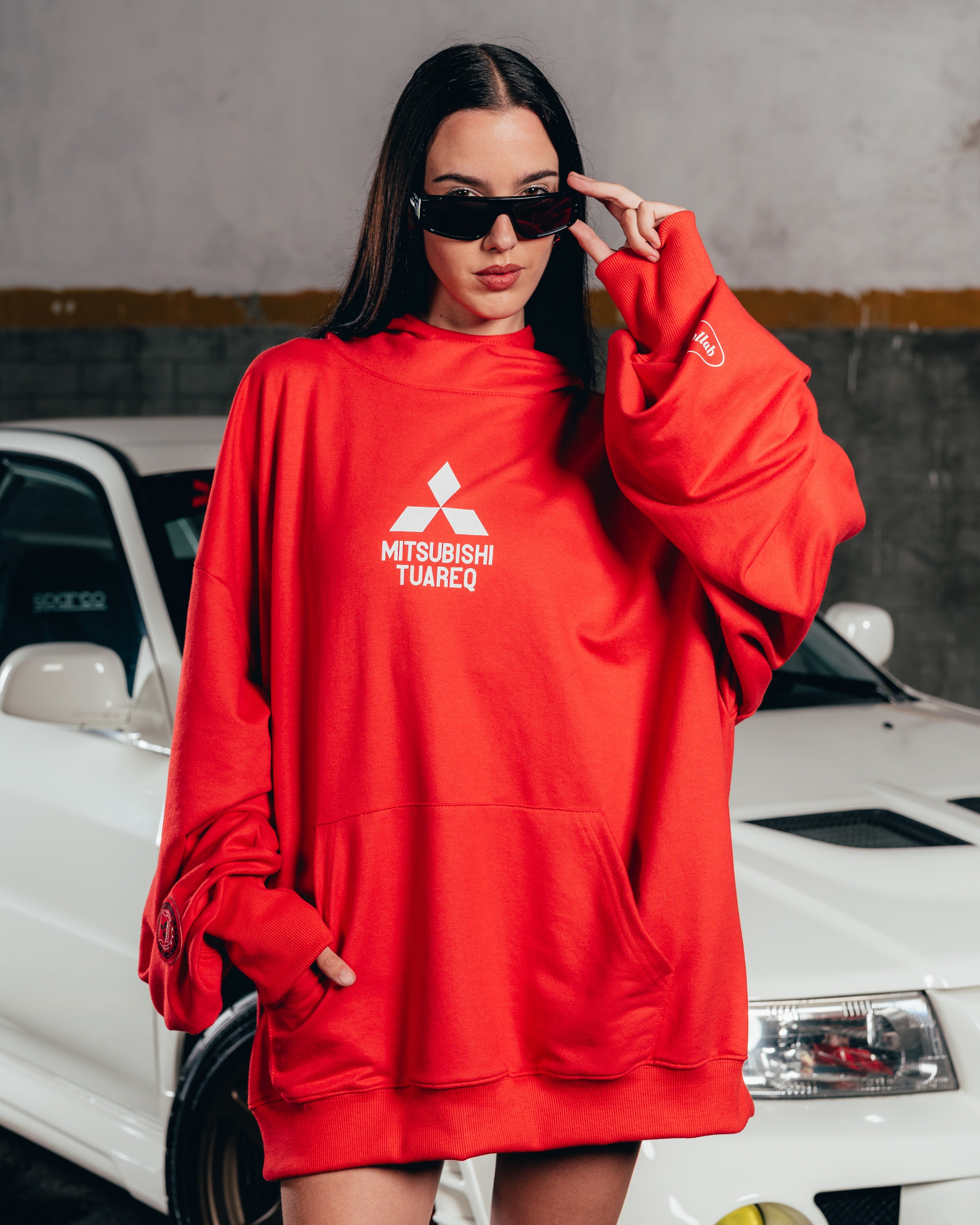 HOODIE MEGAOVERSIZED [ MITSUBISHI ] LOGO RED