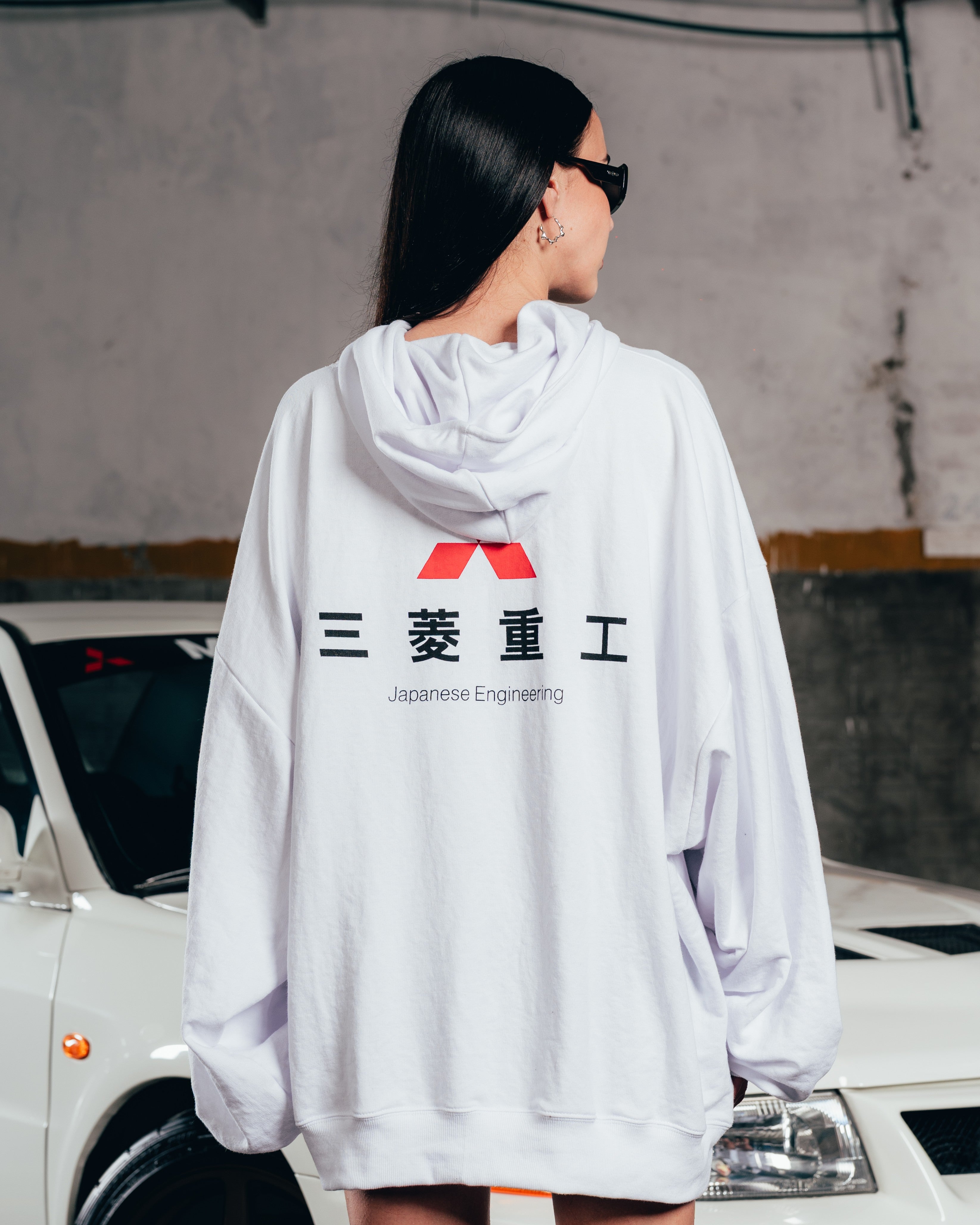HOODIE MEGAOVERSIZED [ MITSUBISHI ] LOGO WHITE