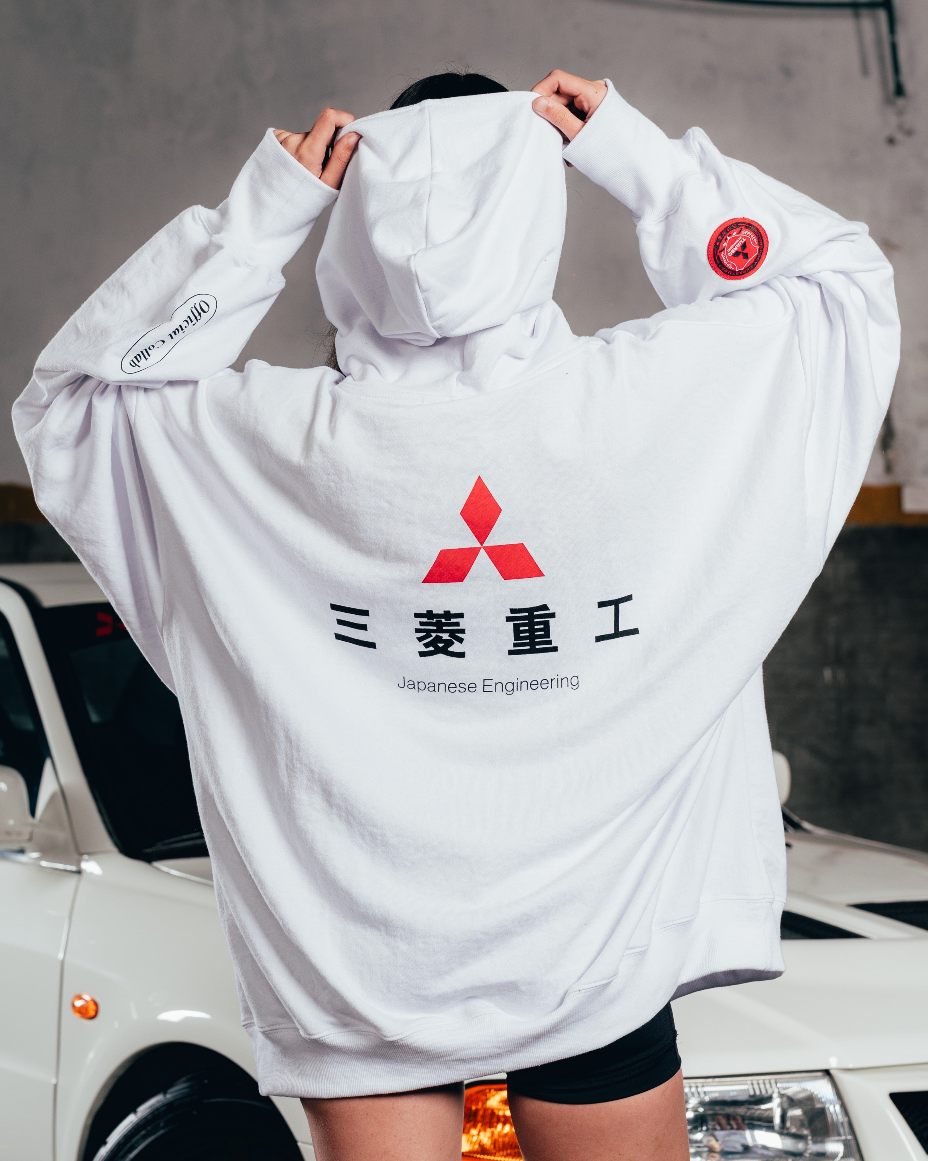 HOODIE MEGAOVERSIZED [ MITSUBISHI ] LOGO WHITE