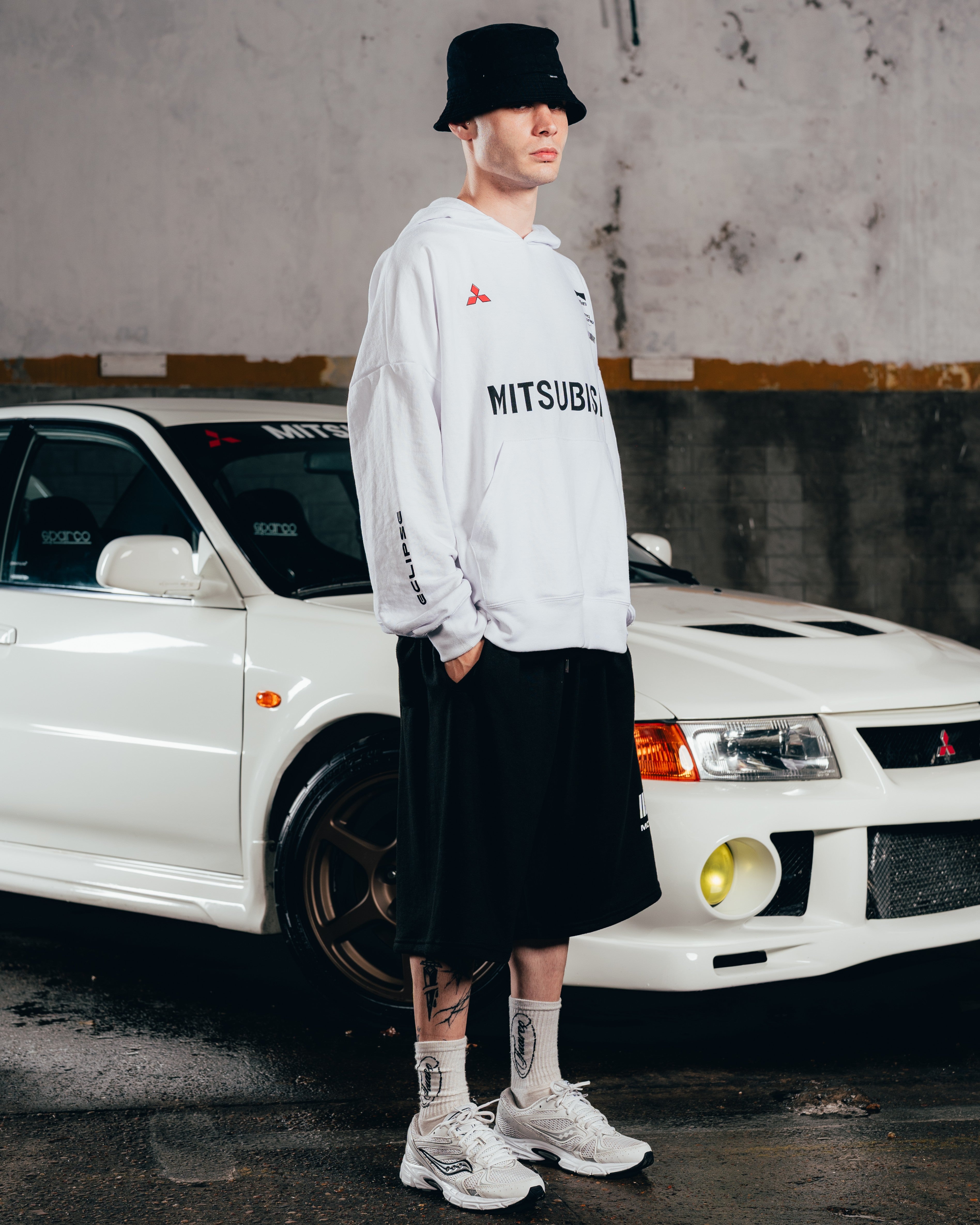 HOODIE OVERSIZED [ MITSUBISHI ] MOTORSPORT WHITE