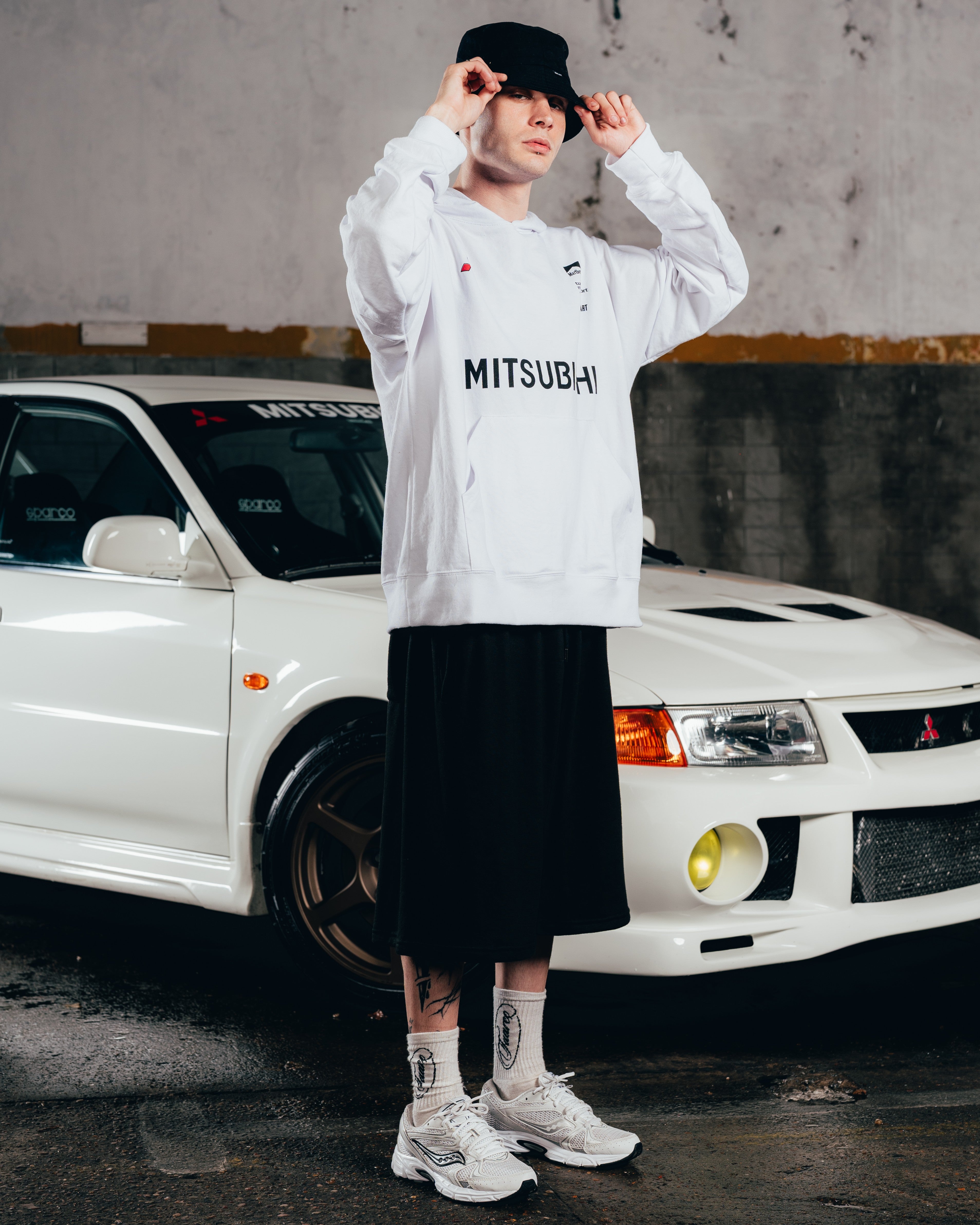 HOODIE OVERSIZED [ MITSUBISHI ] MOTORSPORT WHITE