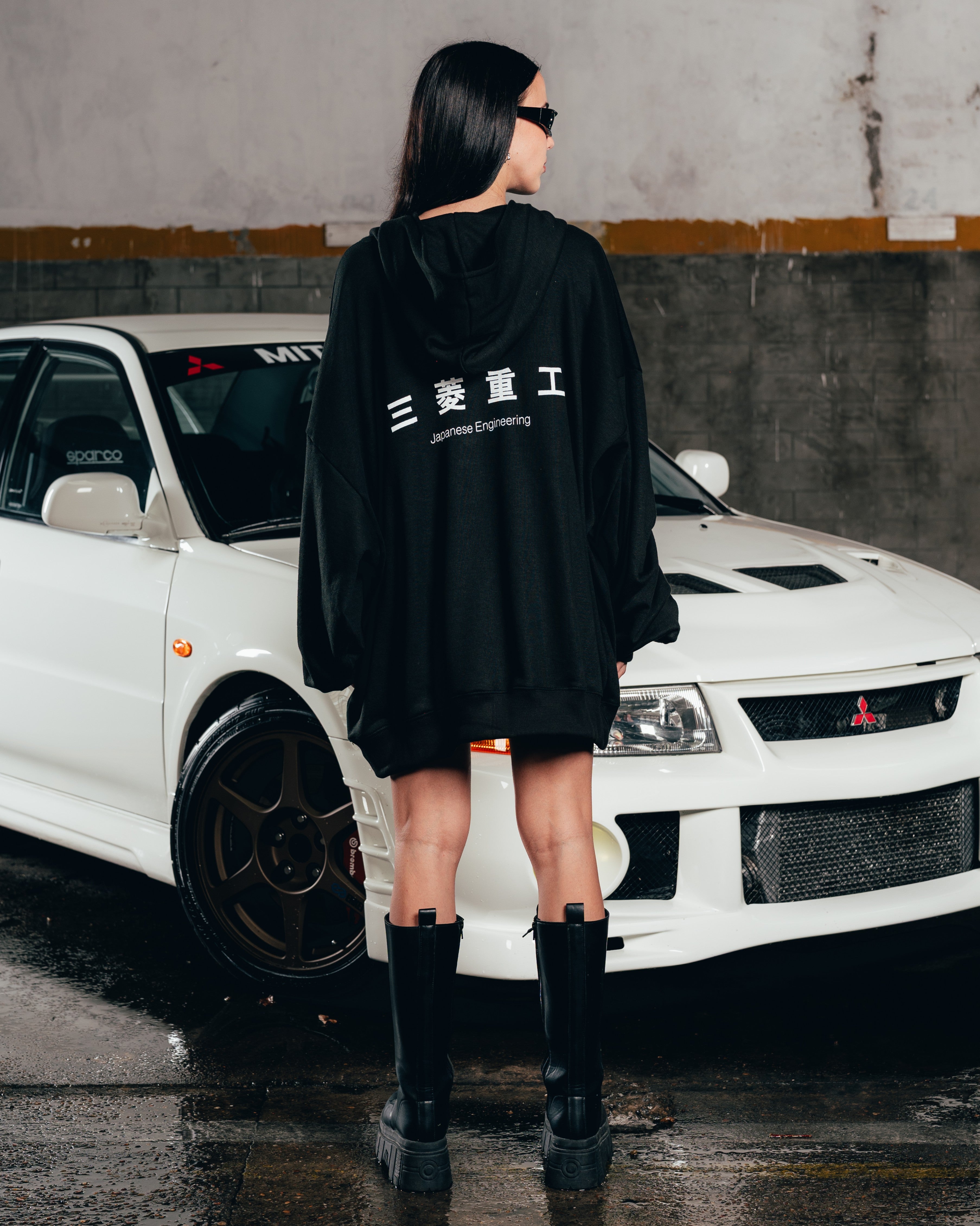 HOODIE MEGAOVERSIZED [ MITSUBISHI ] LOGO BLACK
