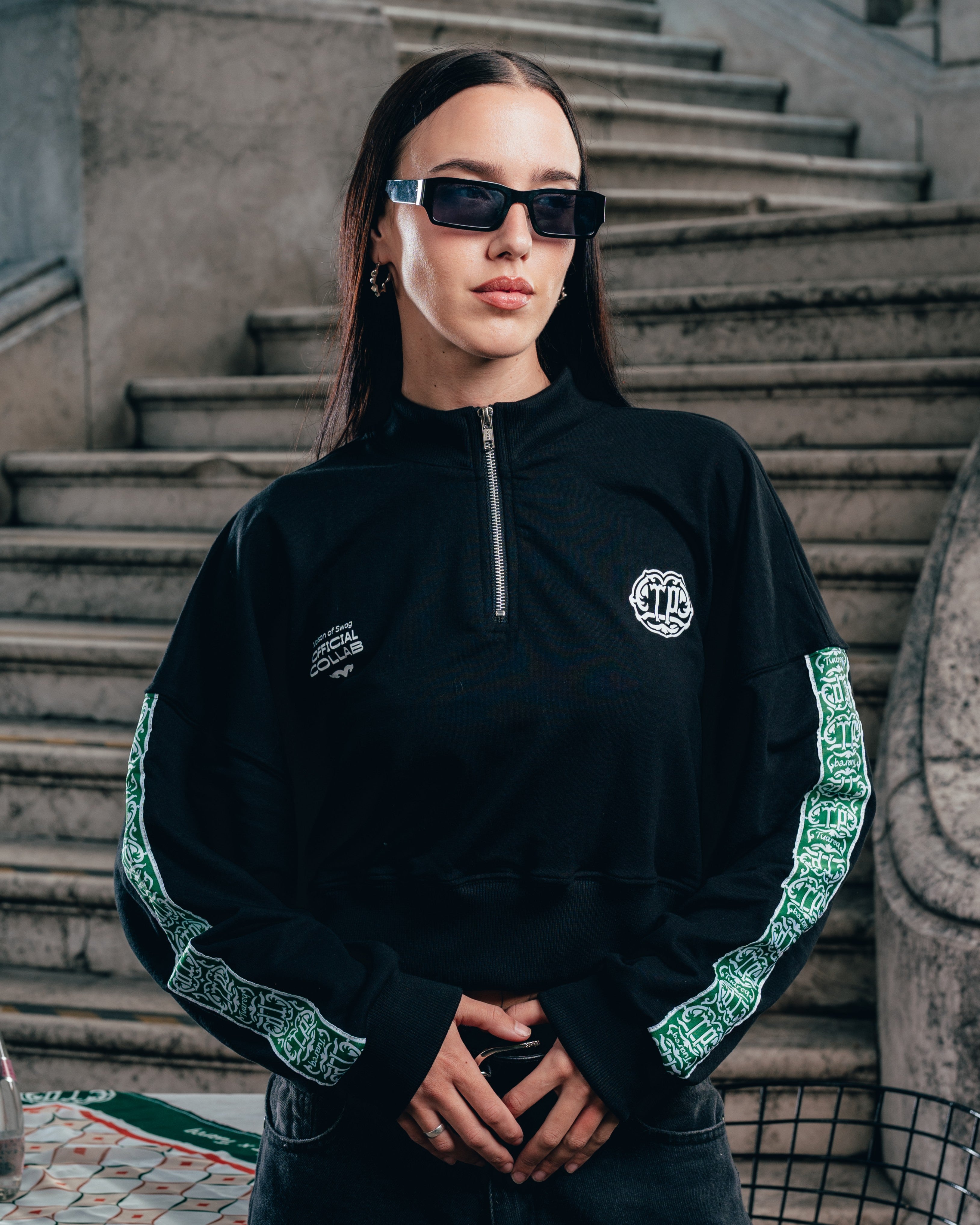 CROP MANGA LARGA [ PERRIER ] GALON BLACK