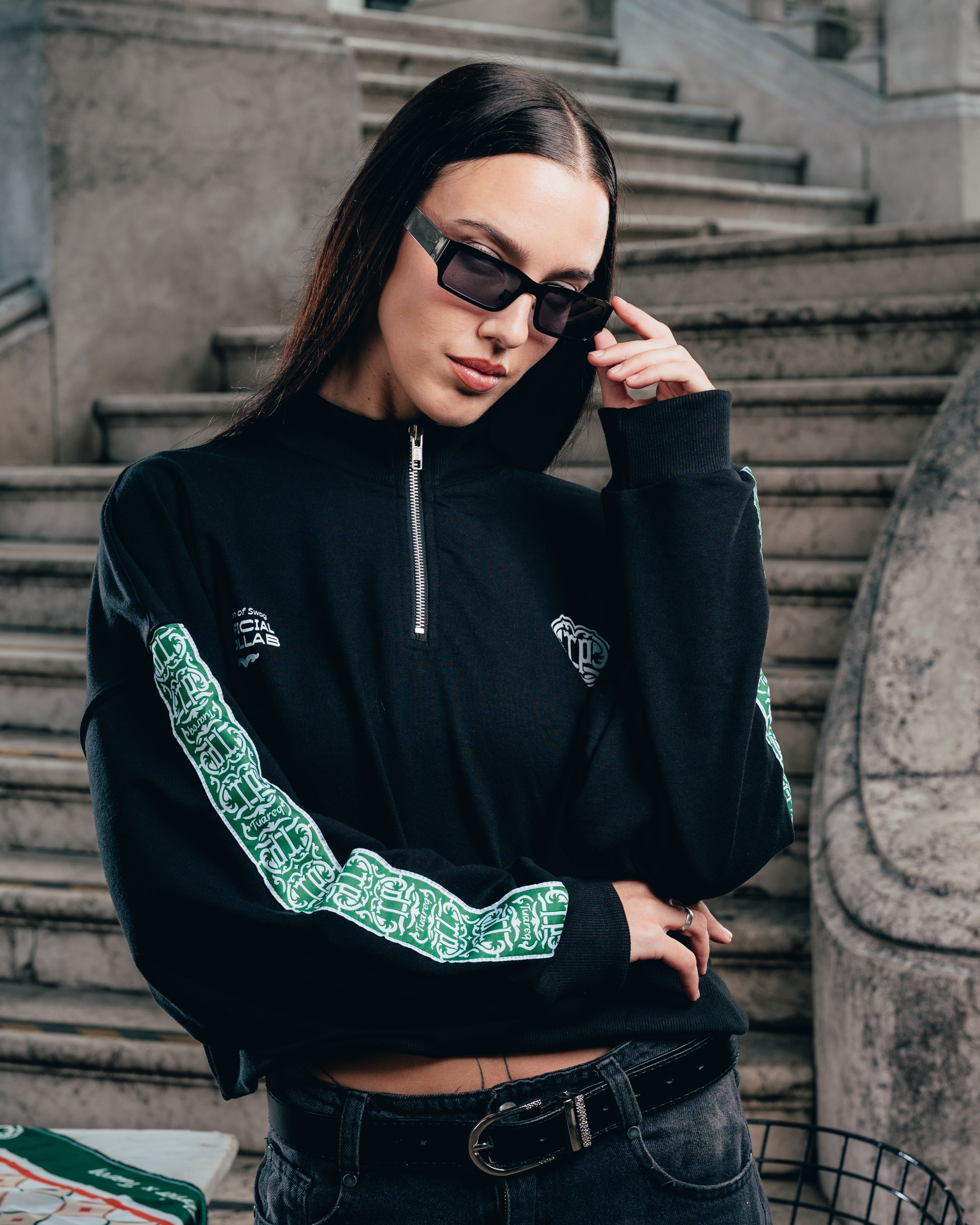 CROP MANGA LARGA [ PERRIER ] GALON BLACK