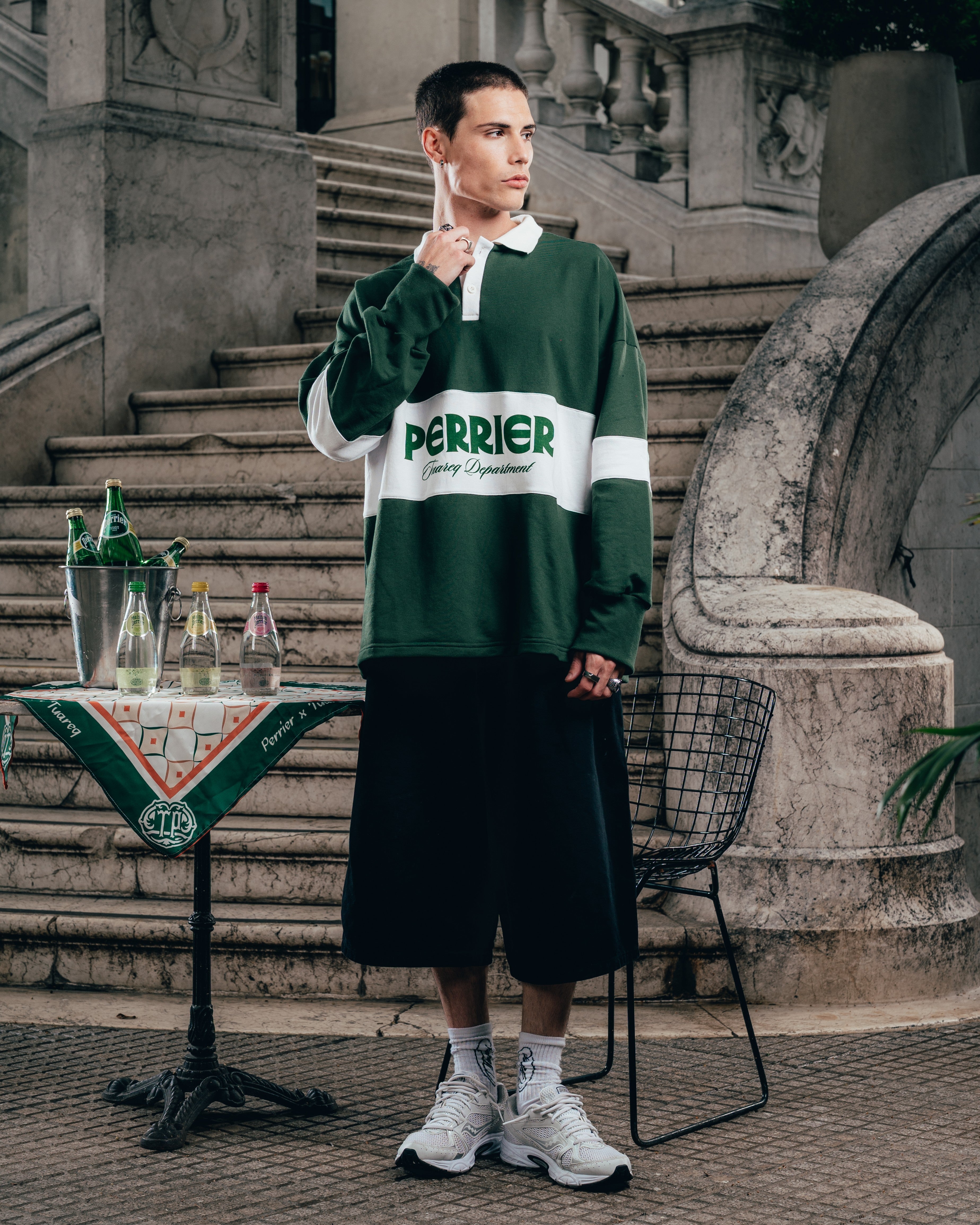 CREWNECK POLO [ PERRIER ] DEPARMENT. GREEN