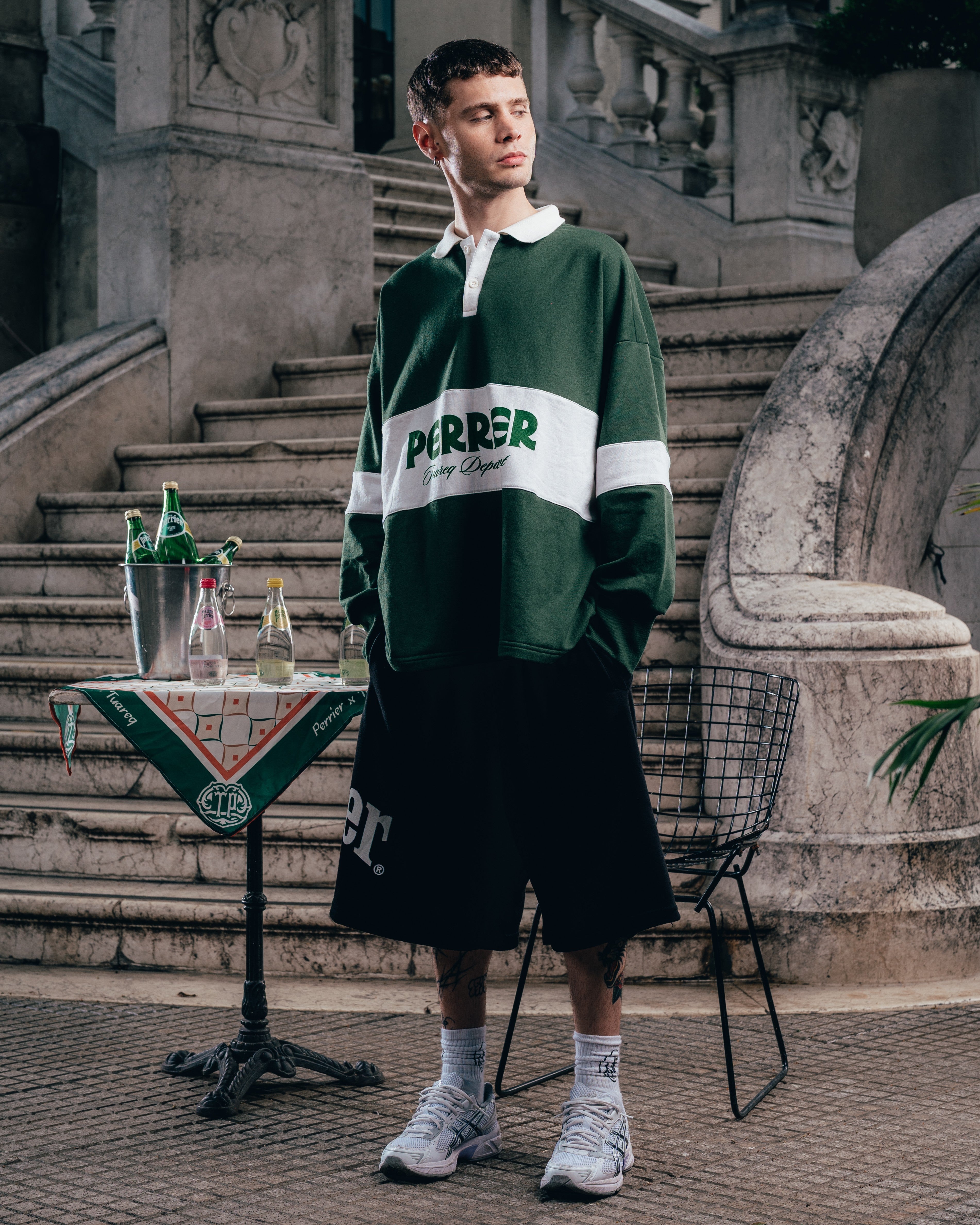 CREWNECK POLO [ PERRIER ] DEPARMENT. GREEN