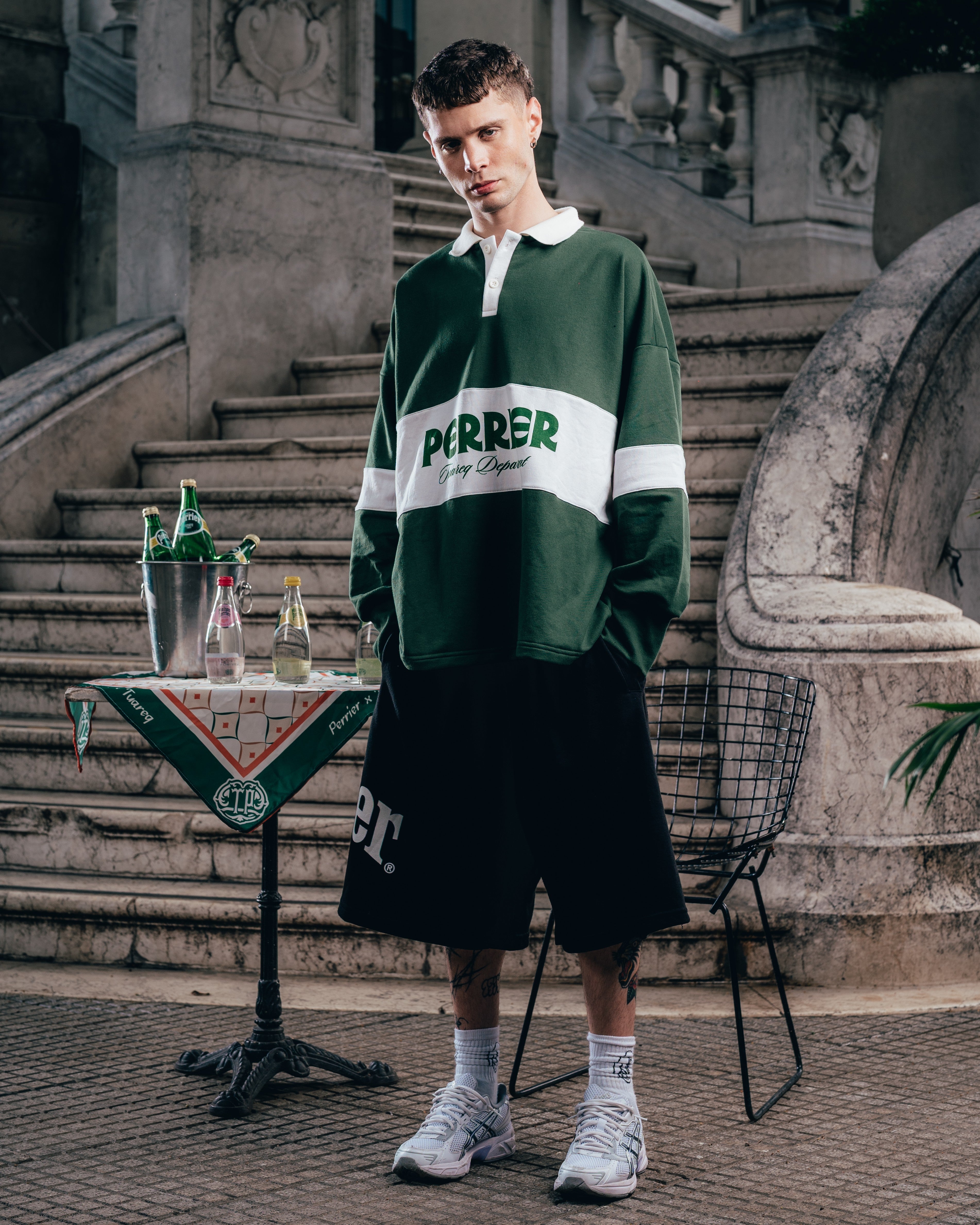 CREWNECK POLO [ PERRIER ] DEPARMENT. GREEN