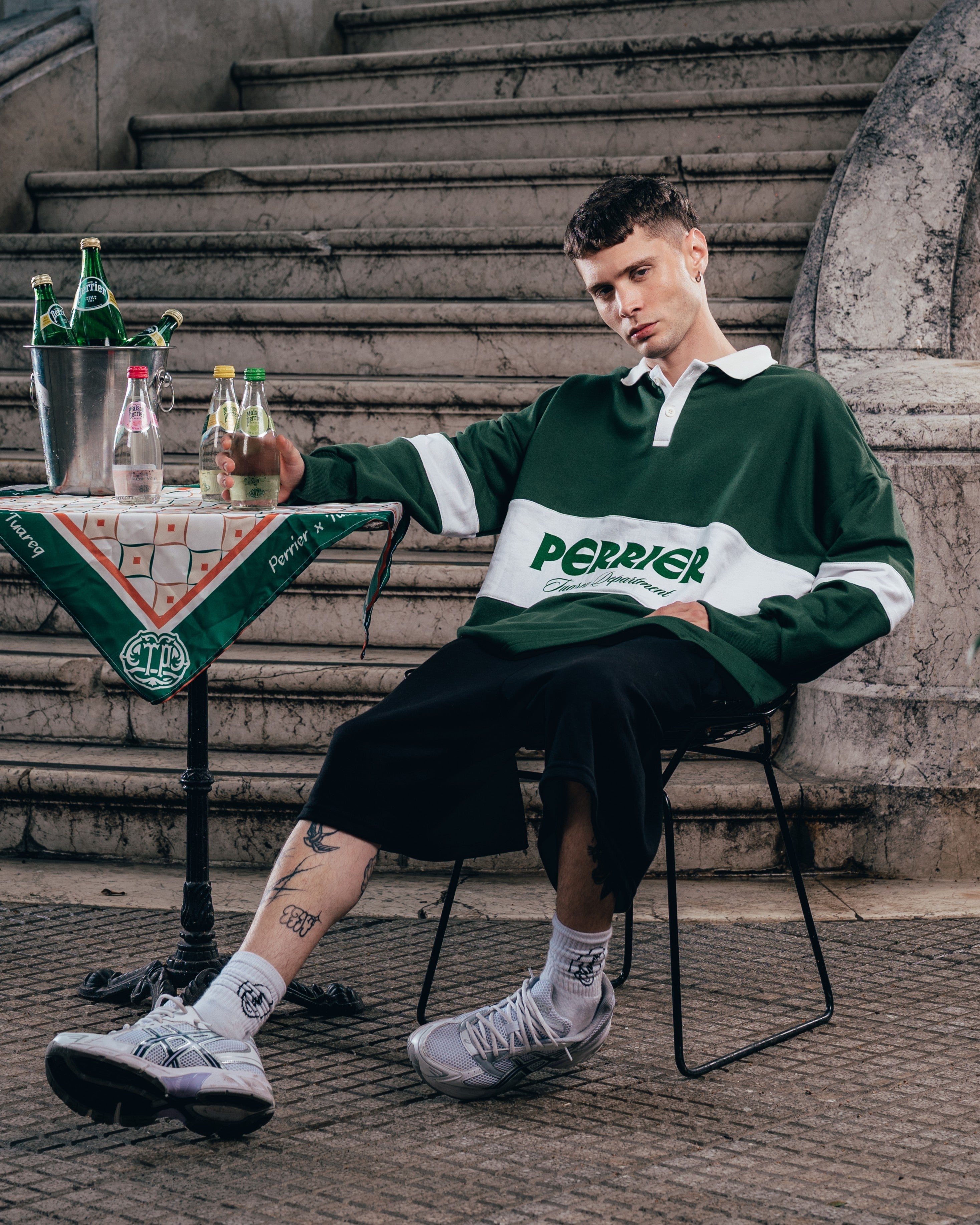 CREWNECK POLO [ PERRIER ] DEPARMENT. GREEN