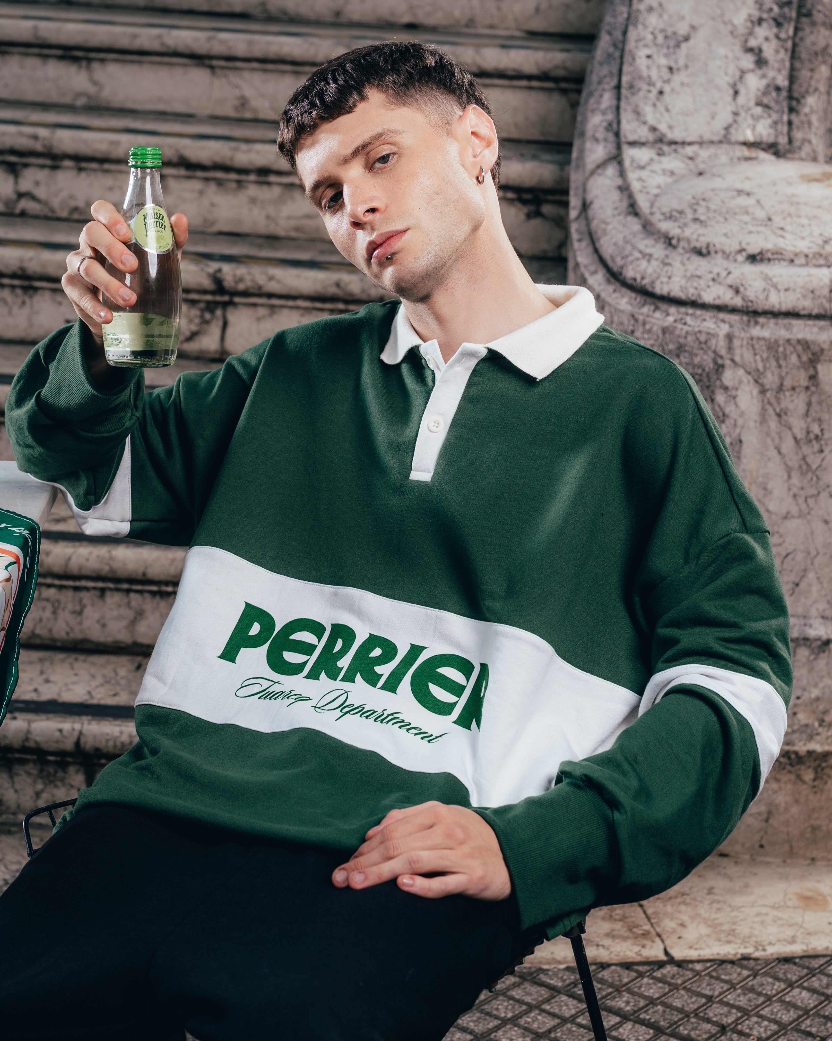 CREWNECK POLO [ PERRIER ] DEPARMENT. GREEN