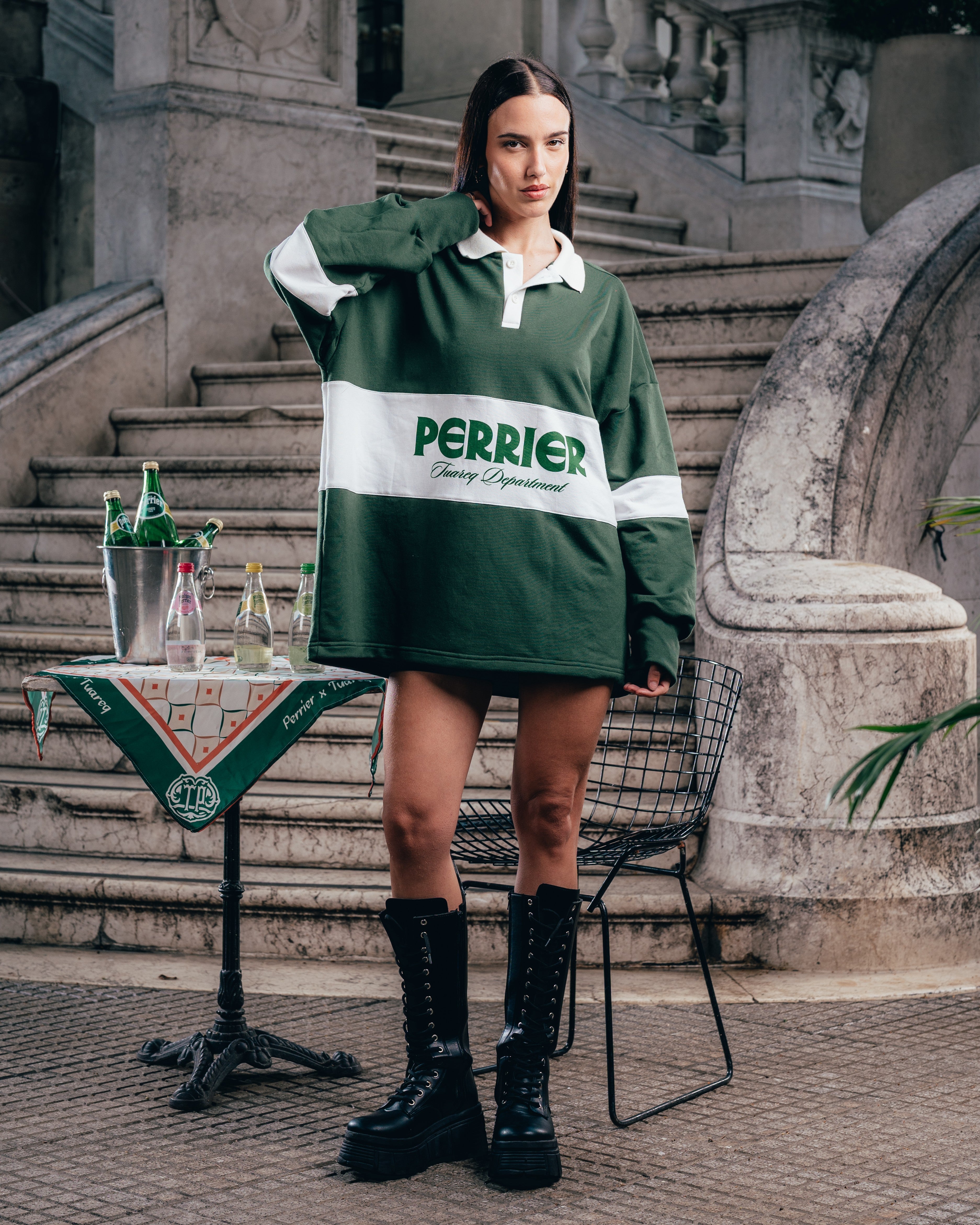 CREWNECK POLO [ PERRIER ] DEPARMENT. GREEN