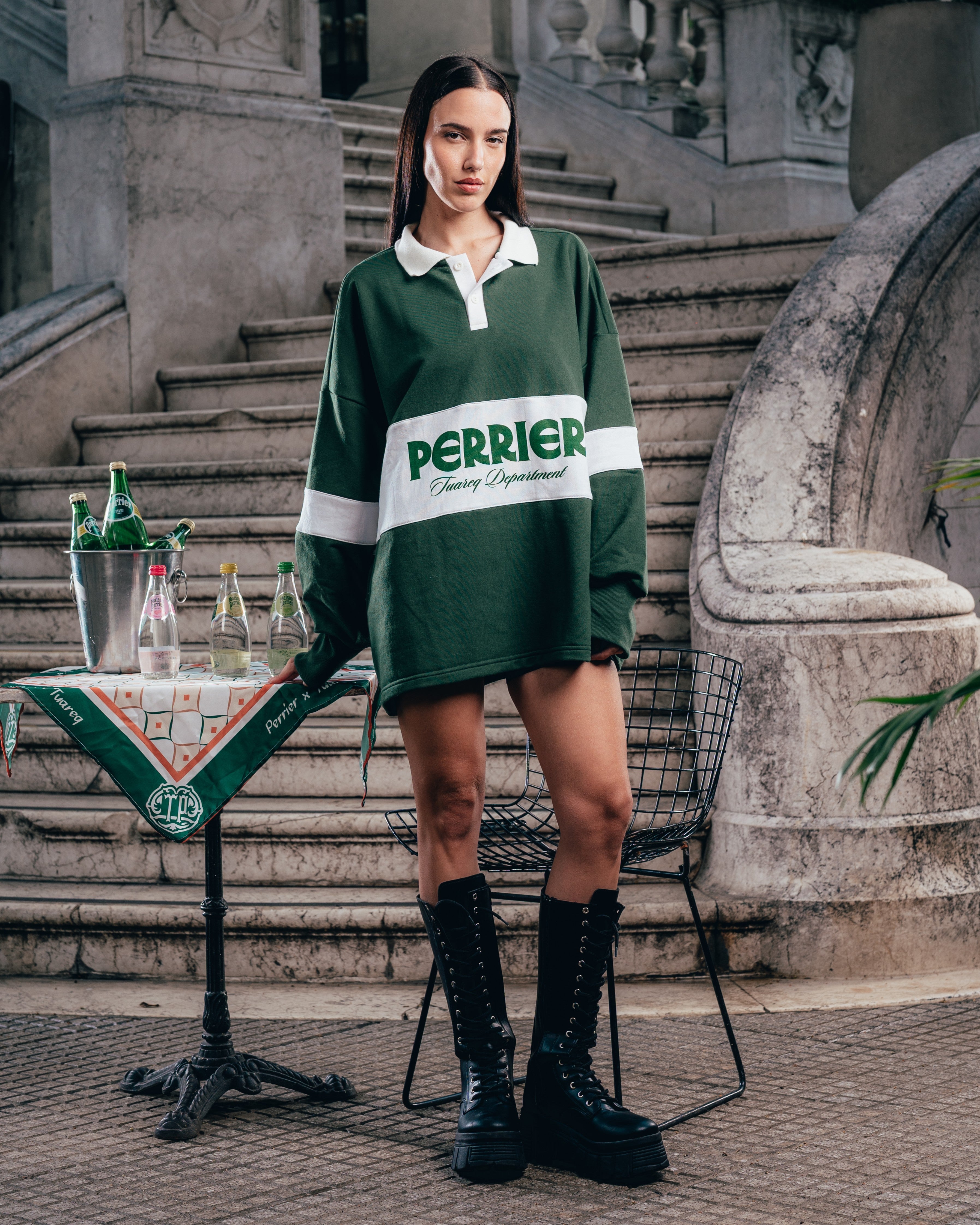CREWNECK POLO [ PERRIER ] DEPARMENT. GREEN