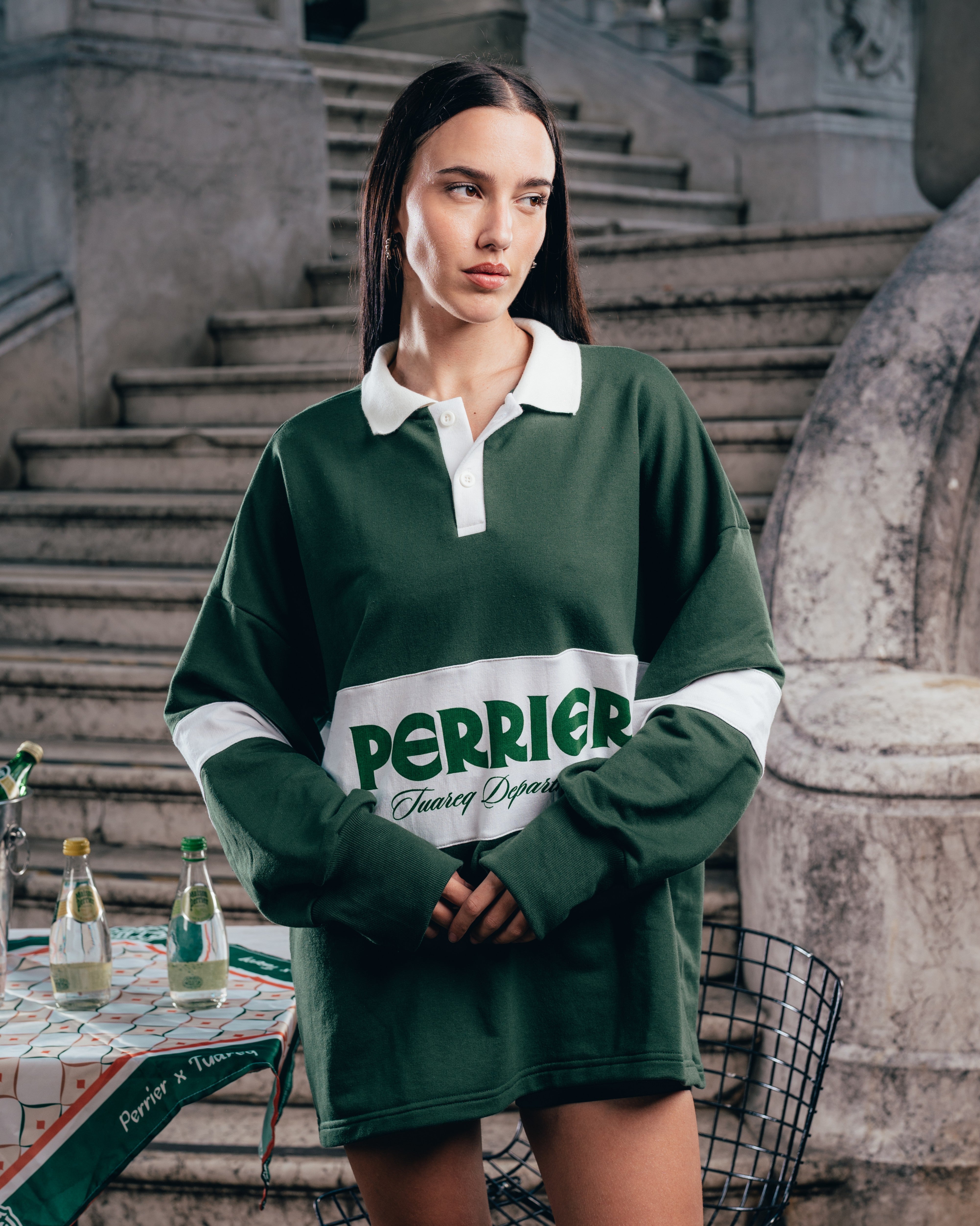 CREWNECK POLO [ PERRIER ] DEPARMENT. GREEN