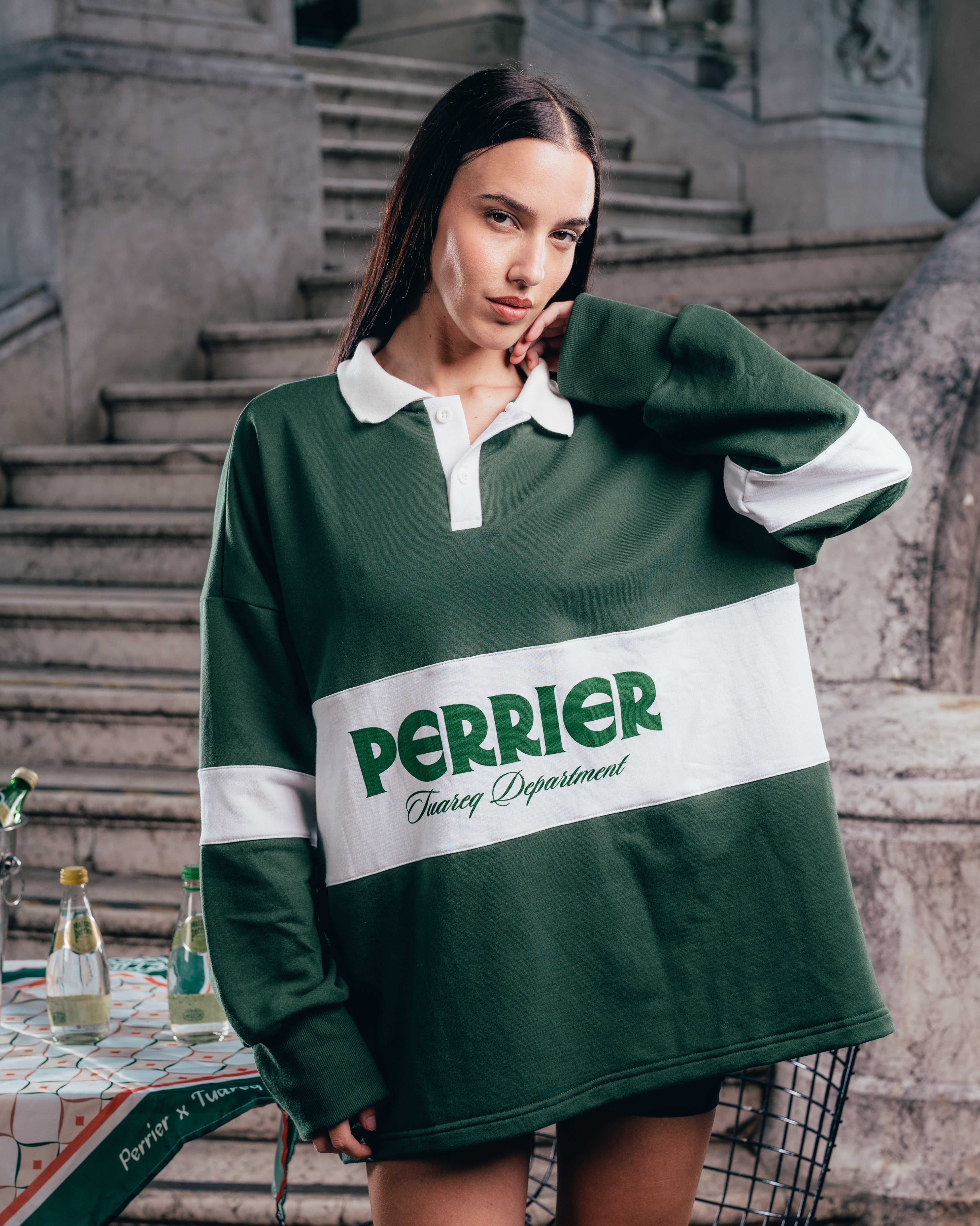CREWNECK POLO [ PERRIER ] DEPARMENT. GREEN