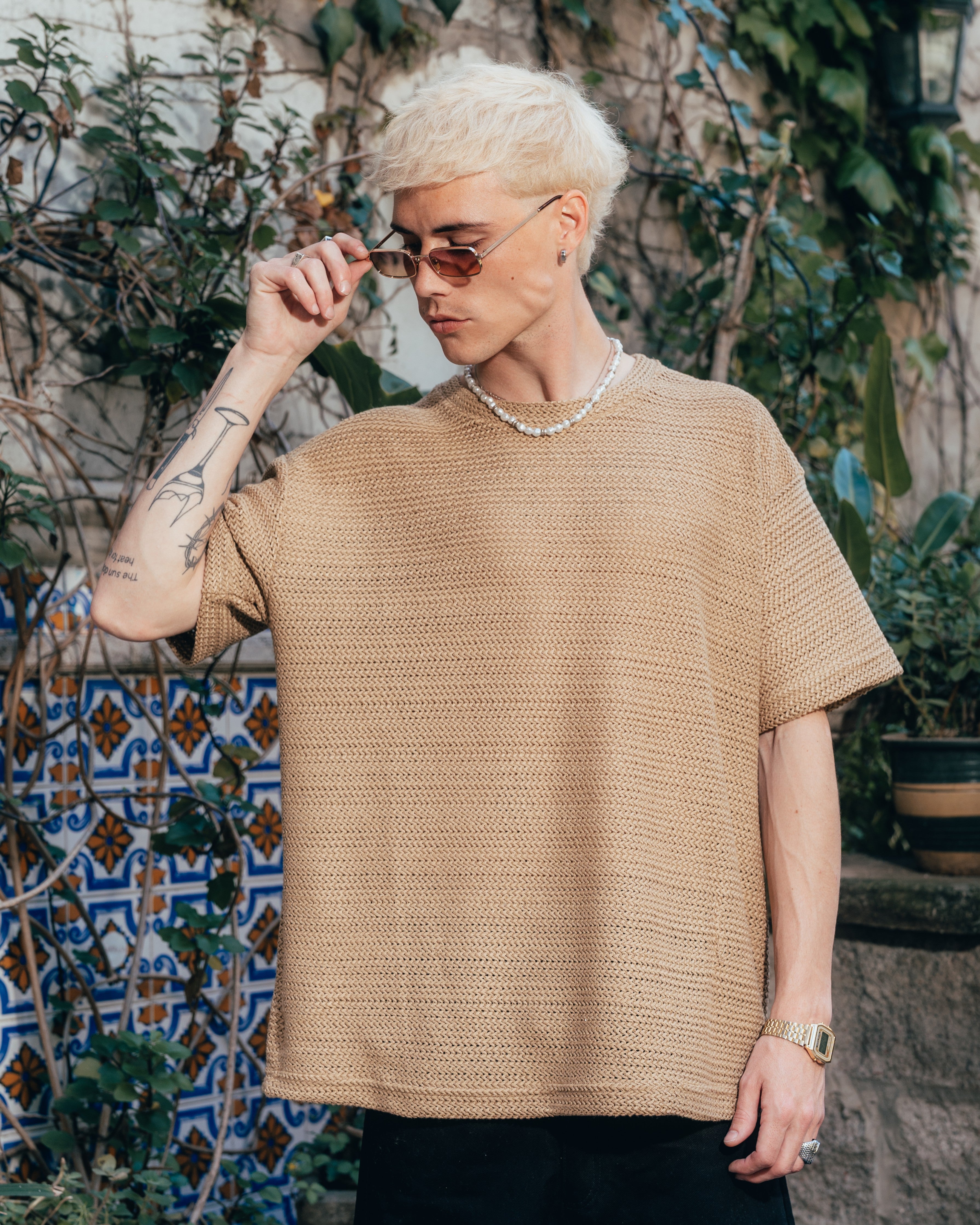 REMERA OVERSIZED TEJIDA [ PRIMARI ] MOSTAZA