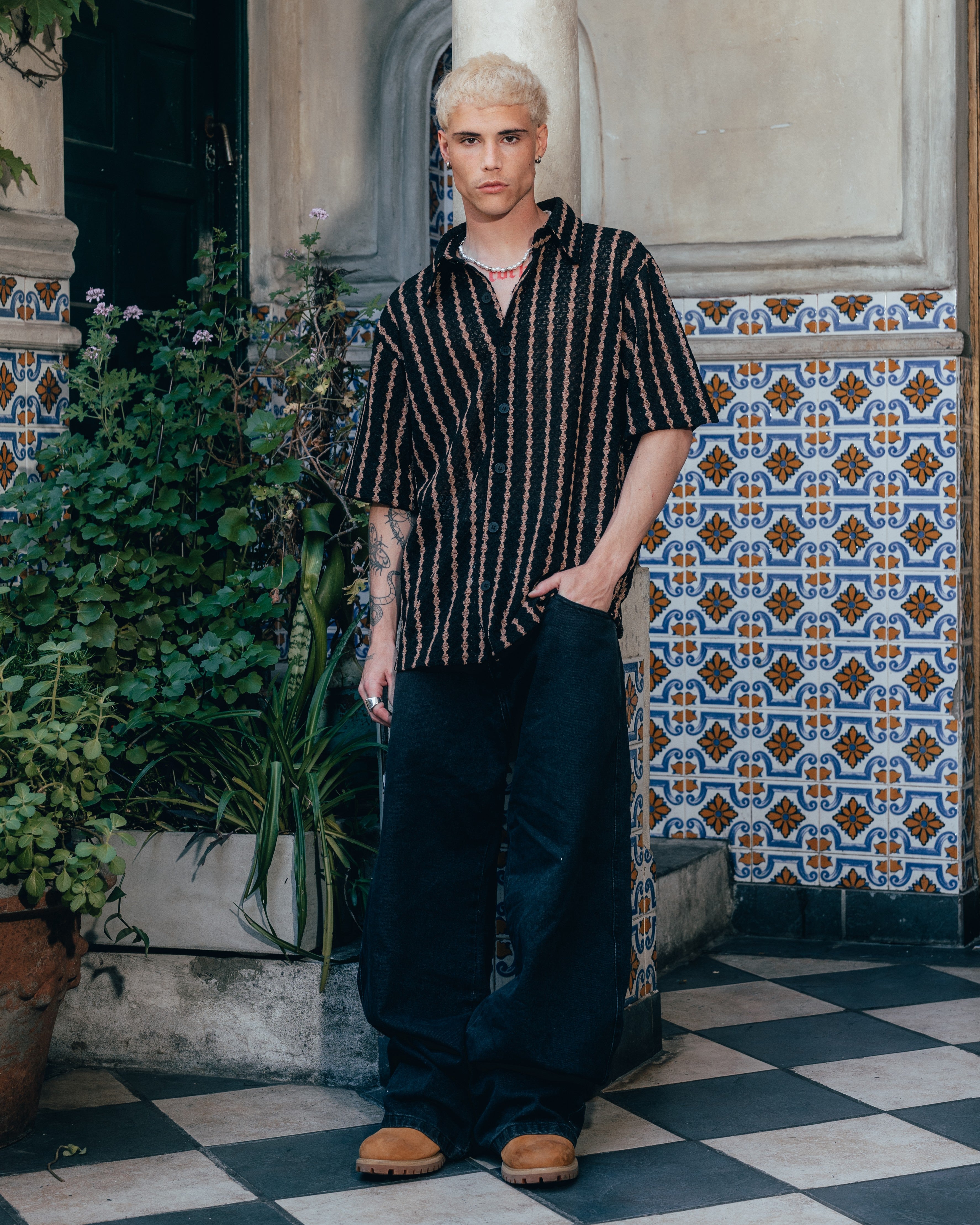 CAMISA TEJIDA RAYADA [ PRIMARI ] BLACK