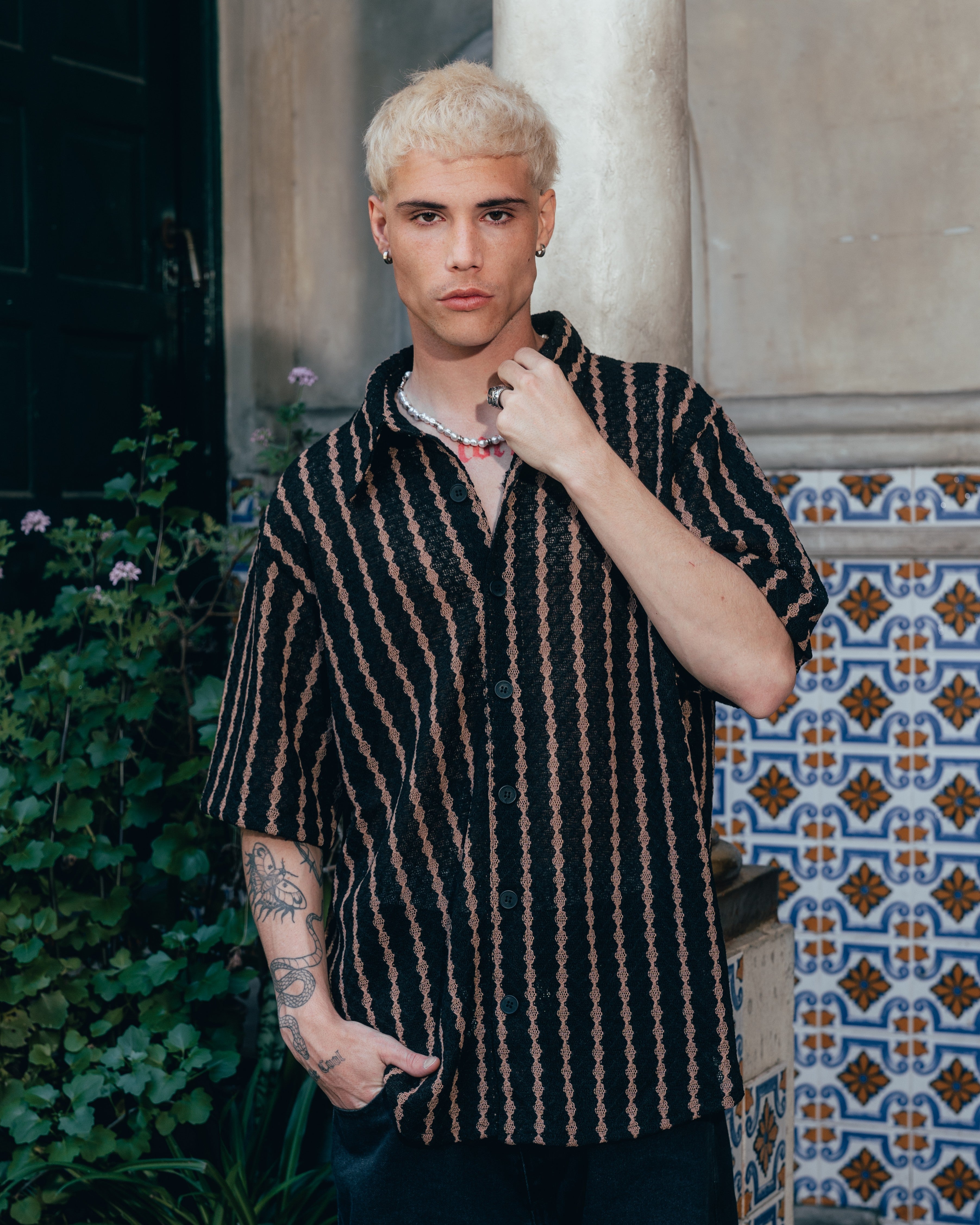 CAMISA TEJIDA RAYADA [ PRIMARI ] BLACK