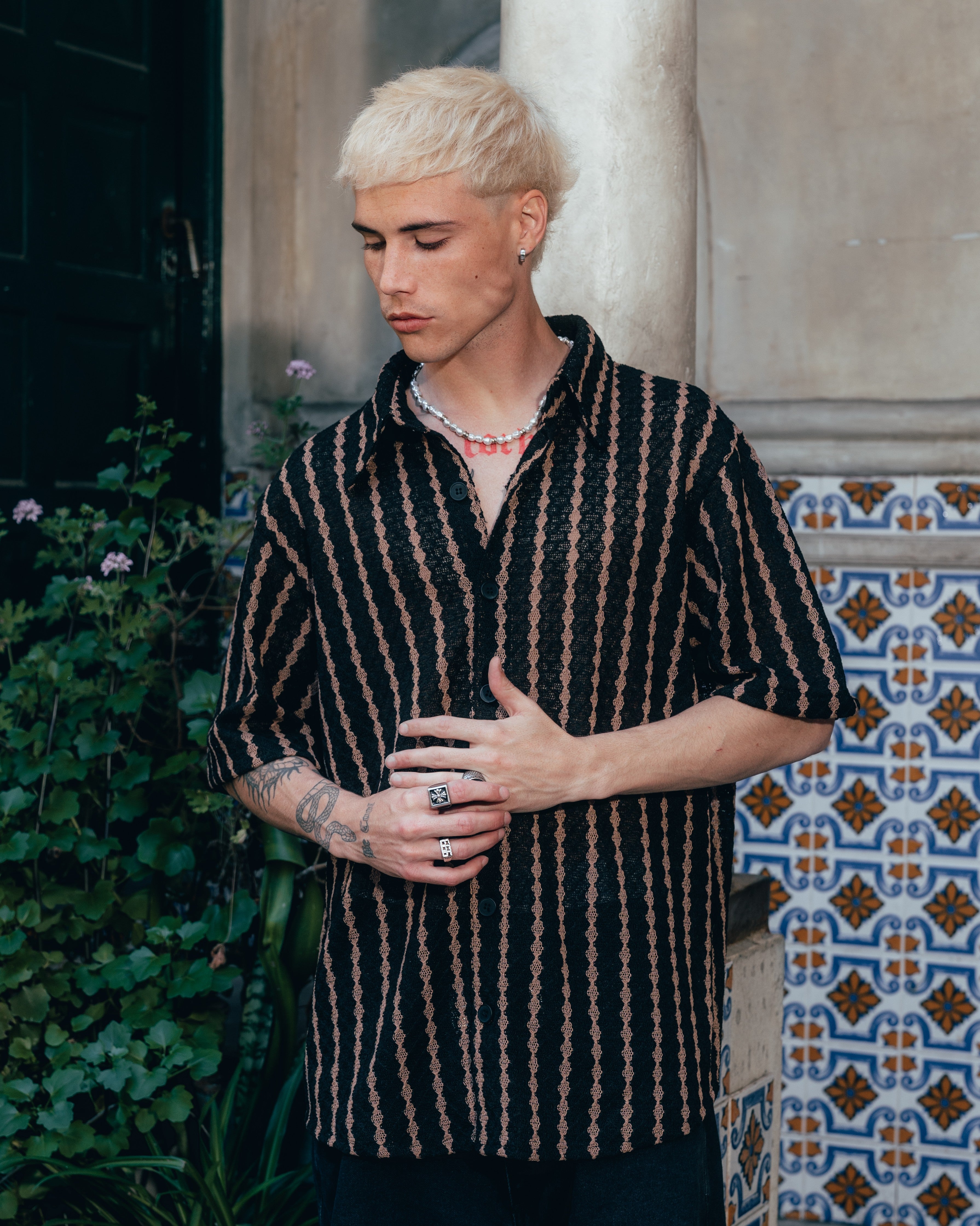 CAMISA TEJIDA RAYADA [ PRIMARI ] BLACK