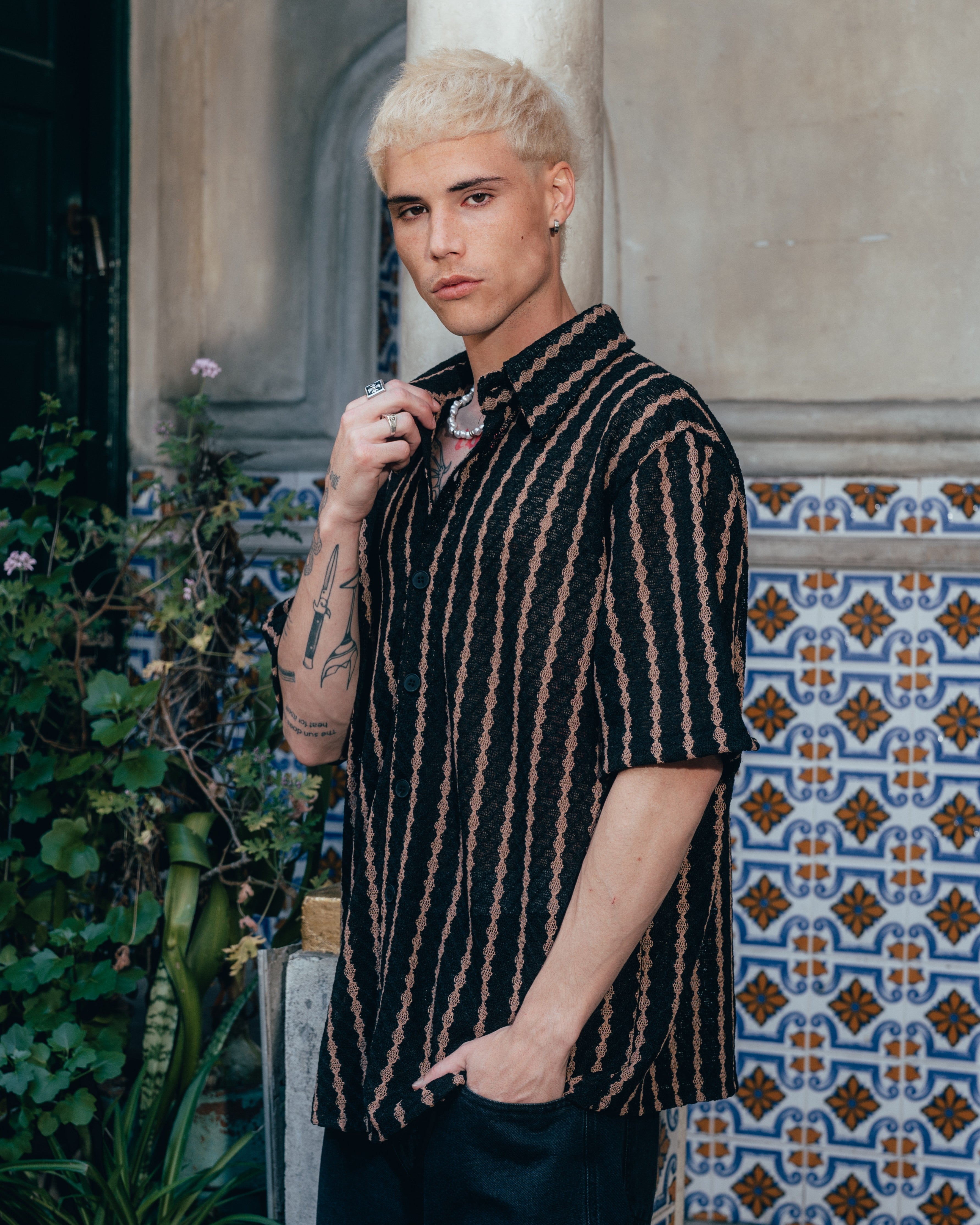 CAMISA TEJIDA RAYADA [ PRIMARI ] BLACK