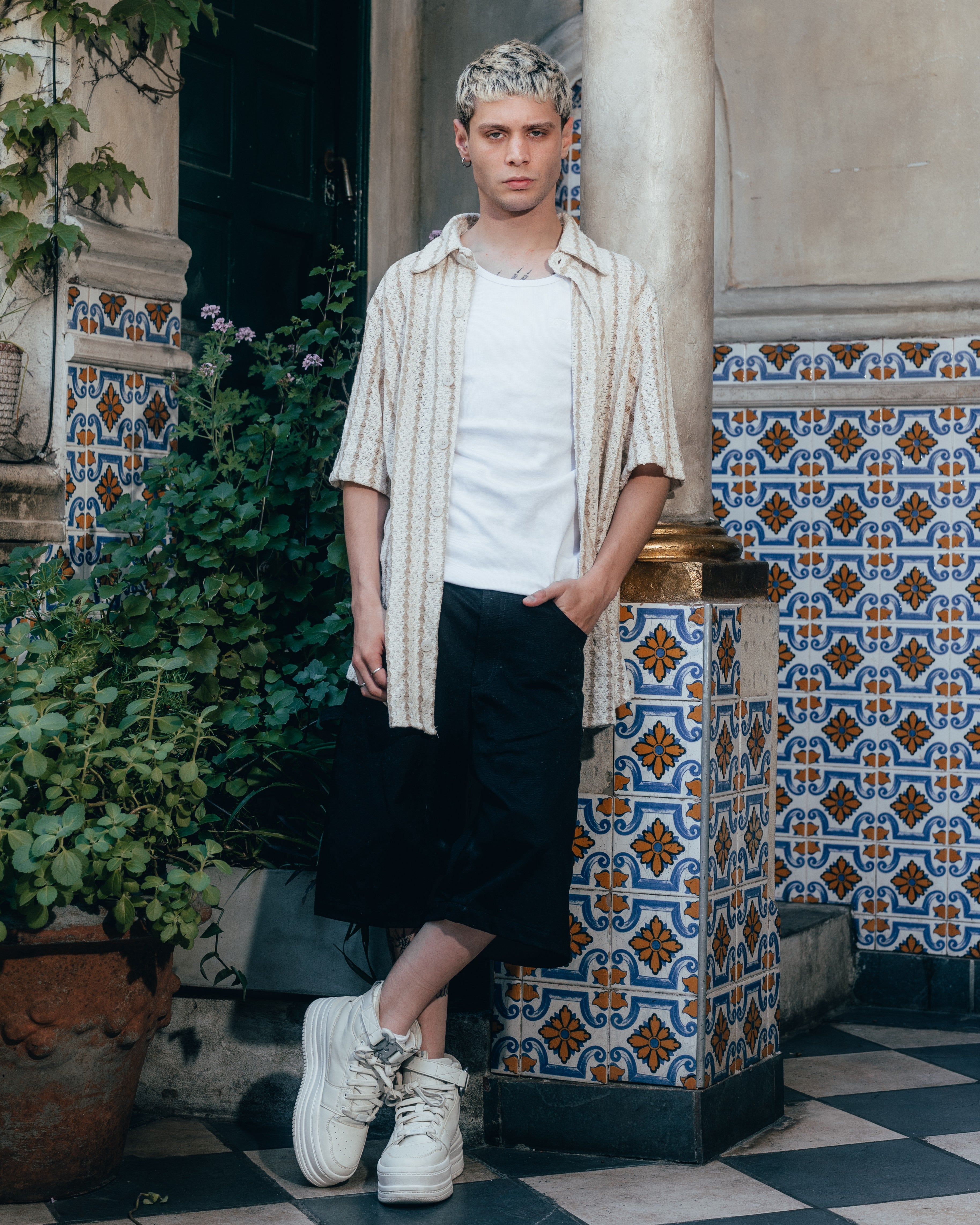 CAMISA TEJIDA RAYADA [ PRIMARI ] BEIGE