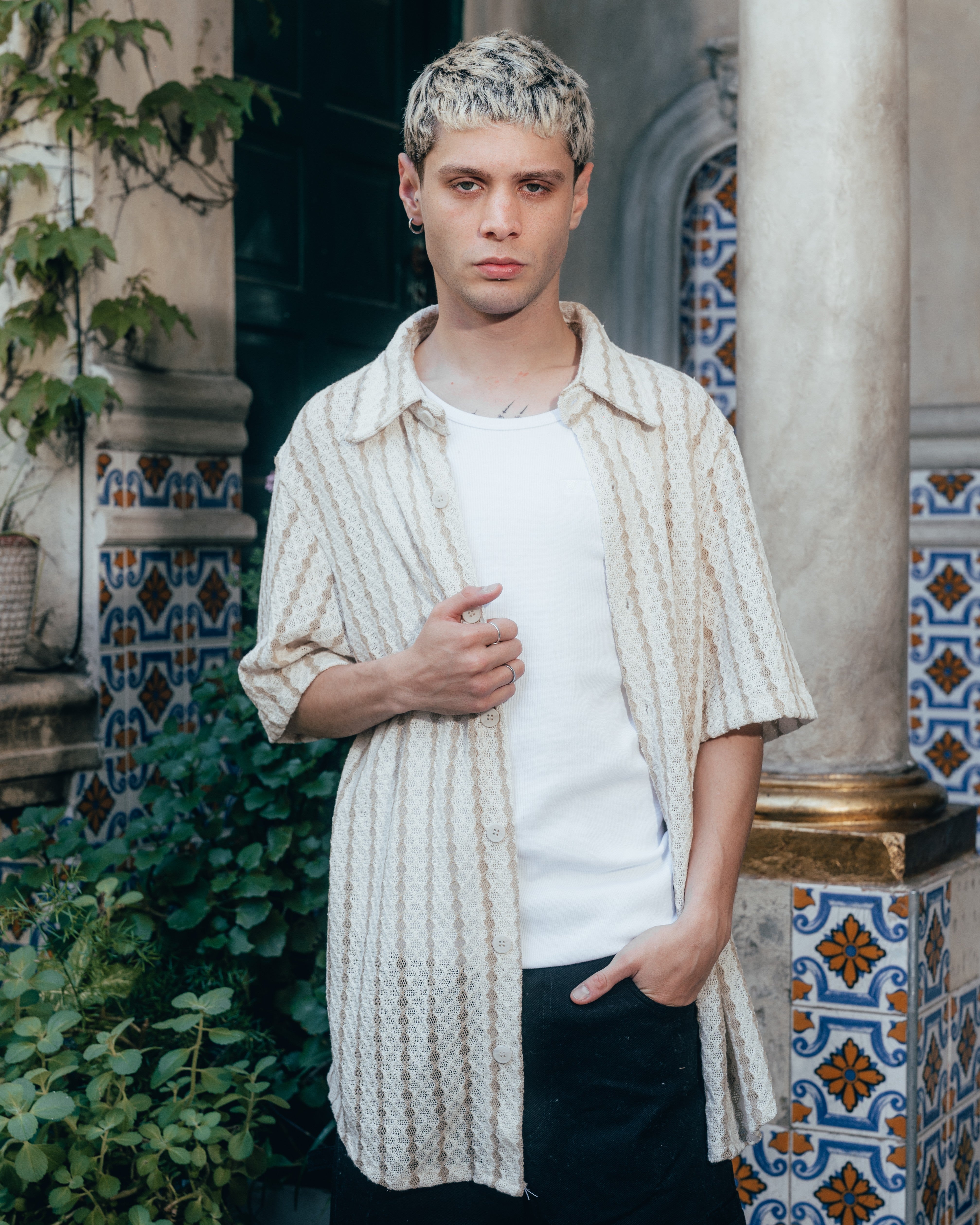 CAMISA TEJIDA RAYADA [ PRIMARI ] BEIGE
