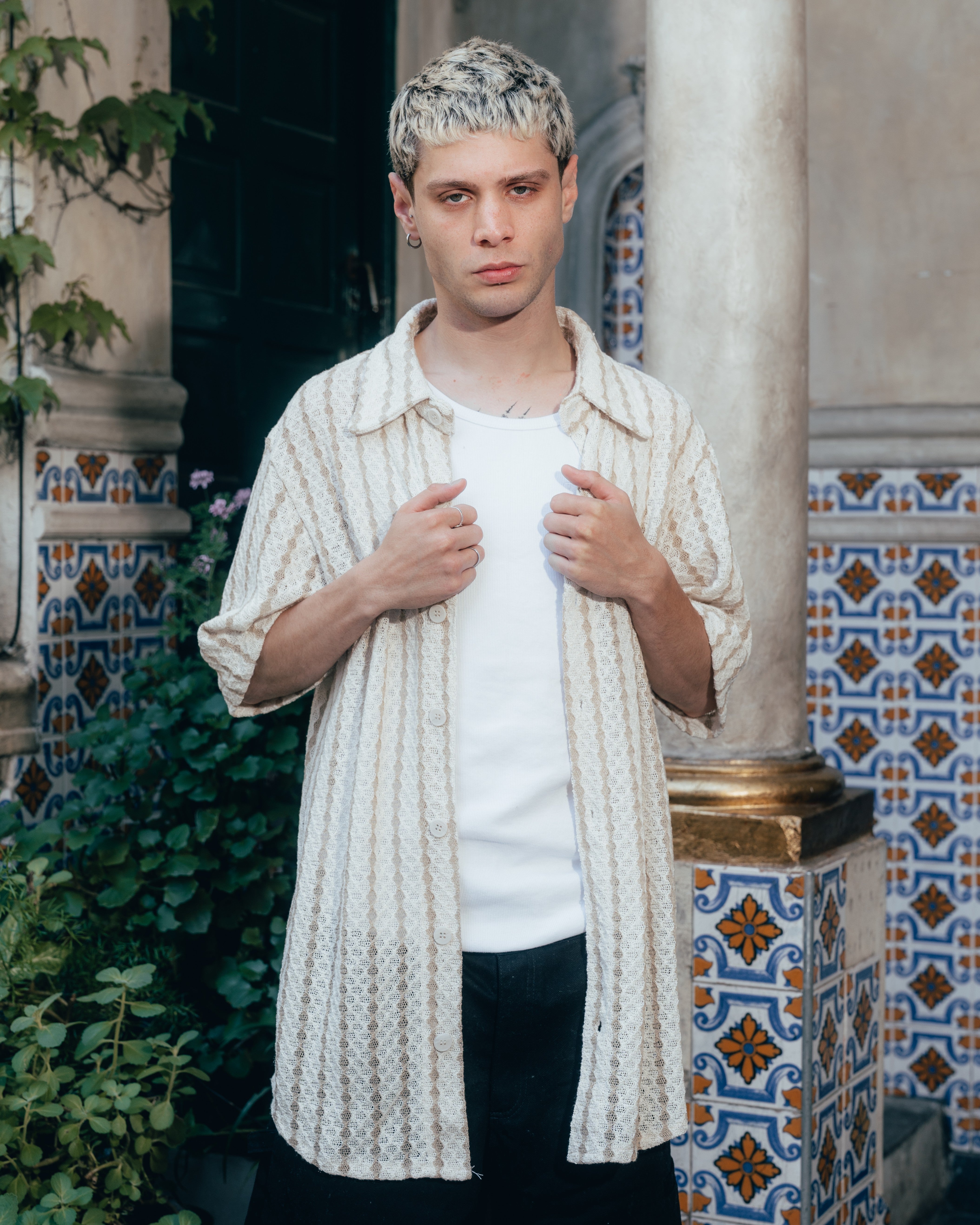 CAMISA TEJIDA RAYADA [ PRIMARI ] BEIGE