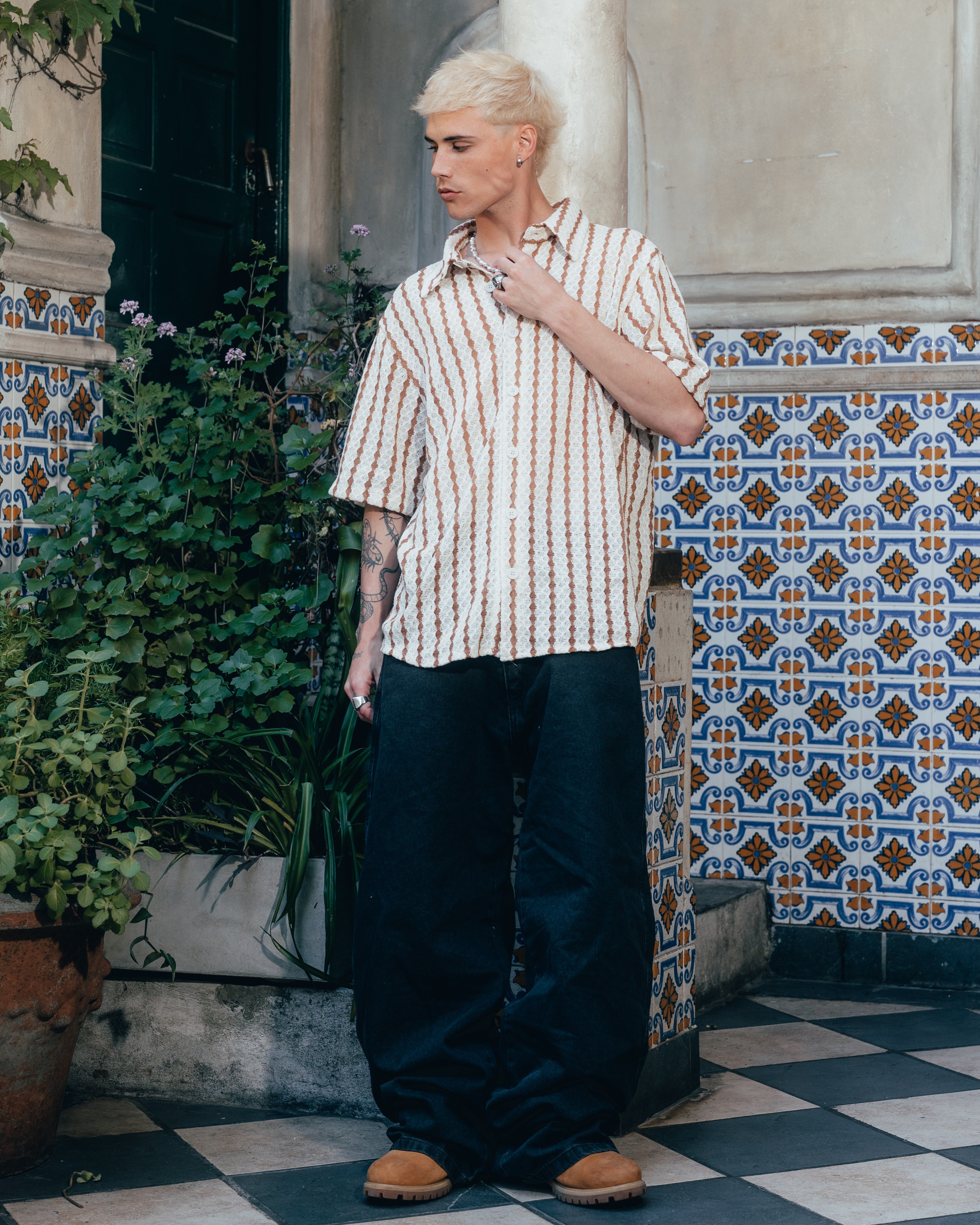 CAMISA TEJIDA RAYADA [ PRIMARI ] BROWN