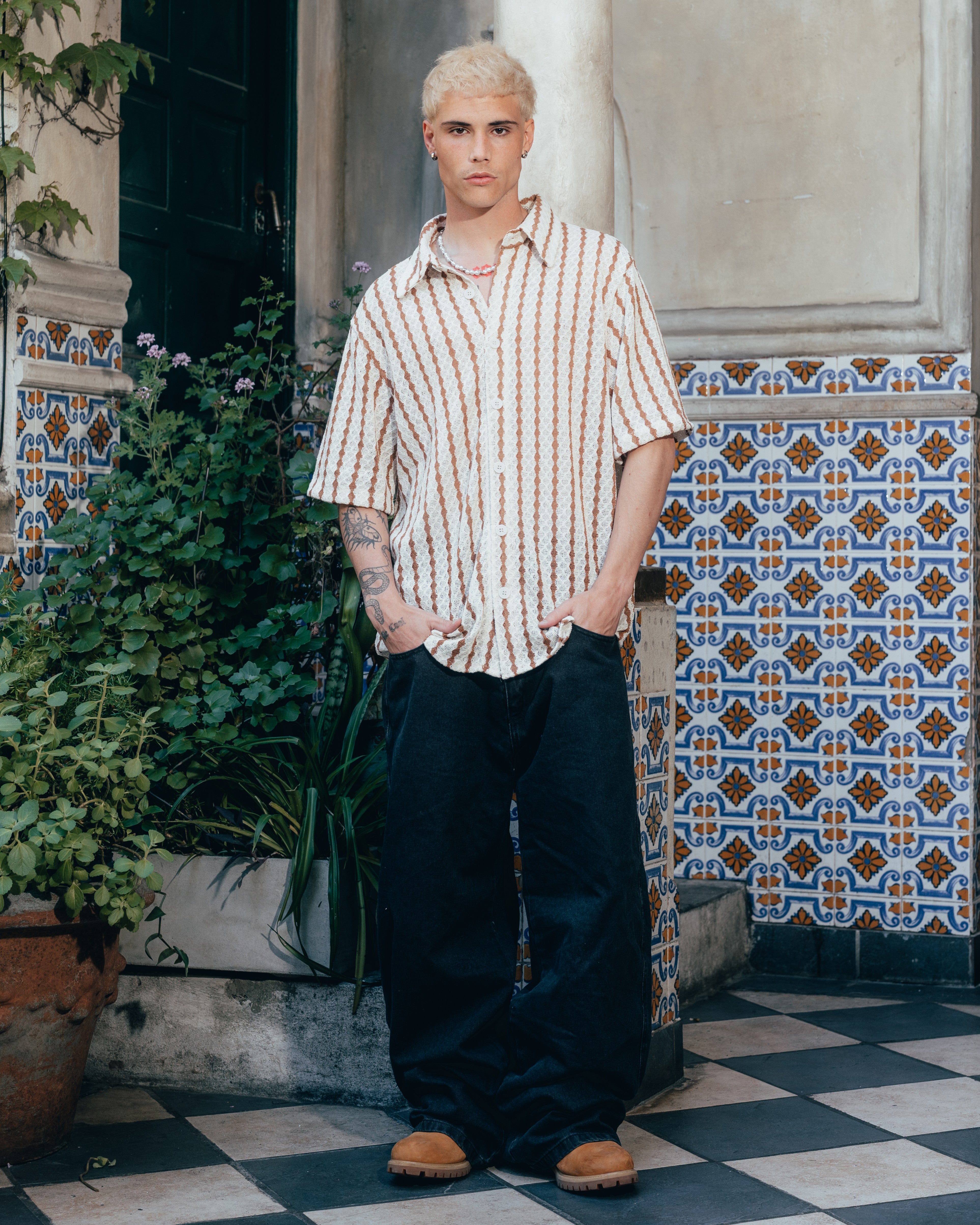 CAMISA TEJIDA RAYADA [ PRIMARI ] BROWN