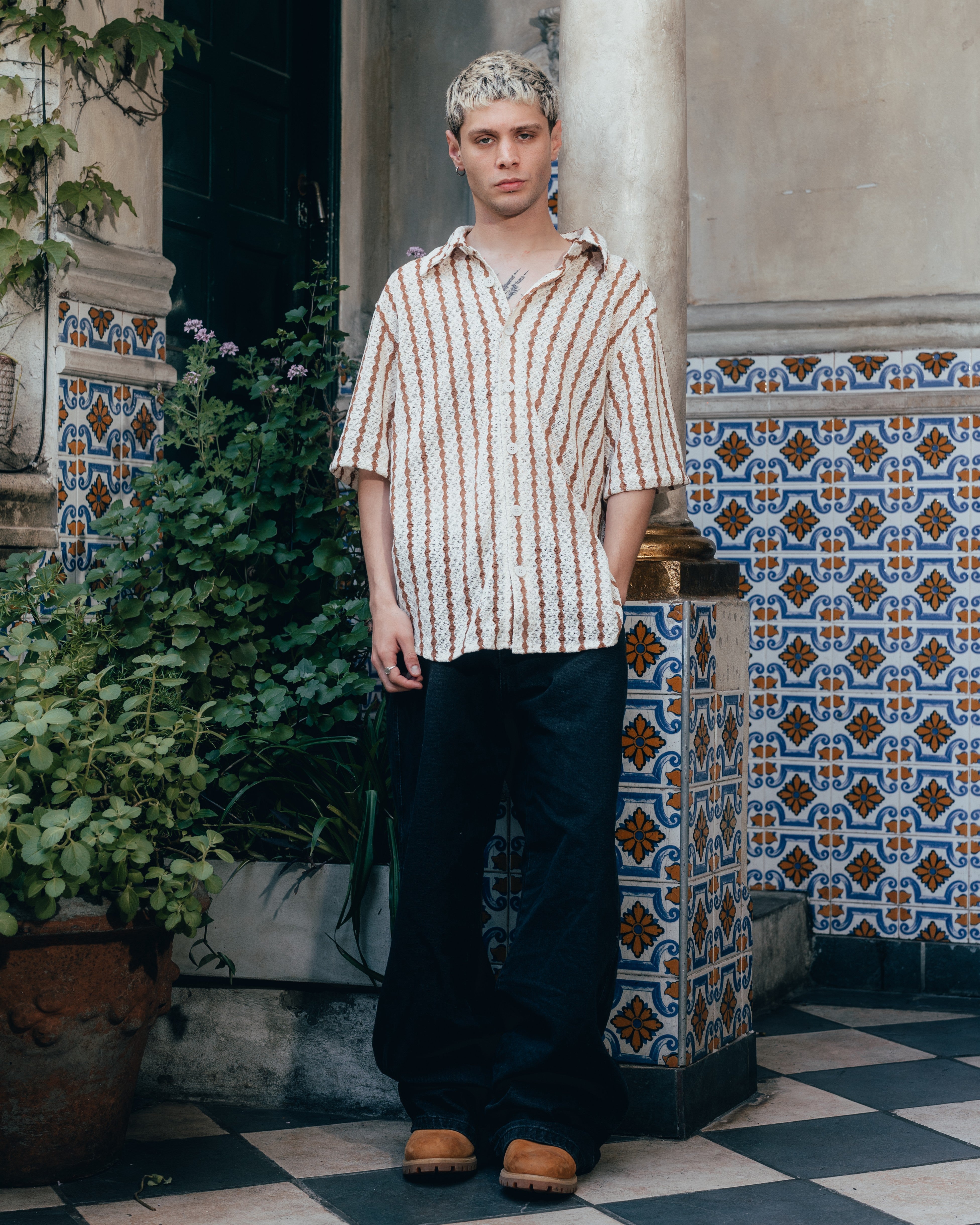 CAMISA TEJIDA RAYADA [ PRIMARI ] BROWN