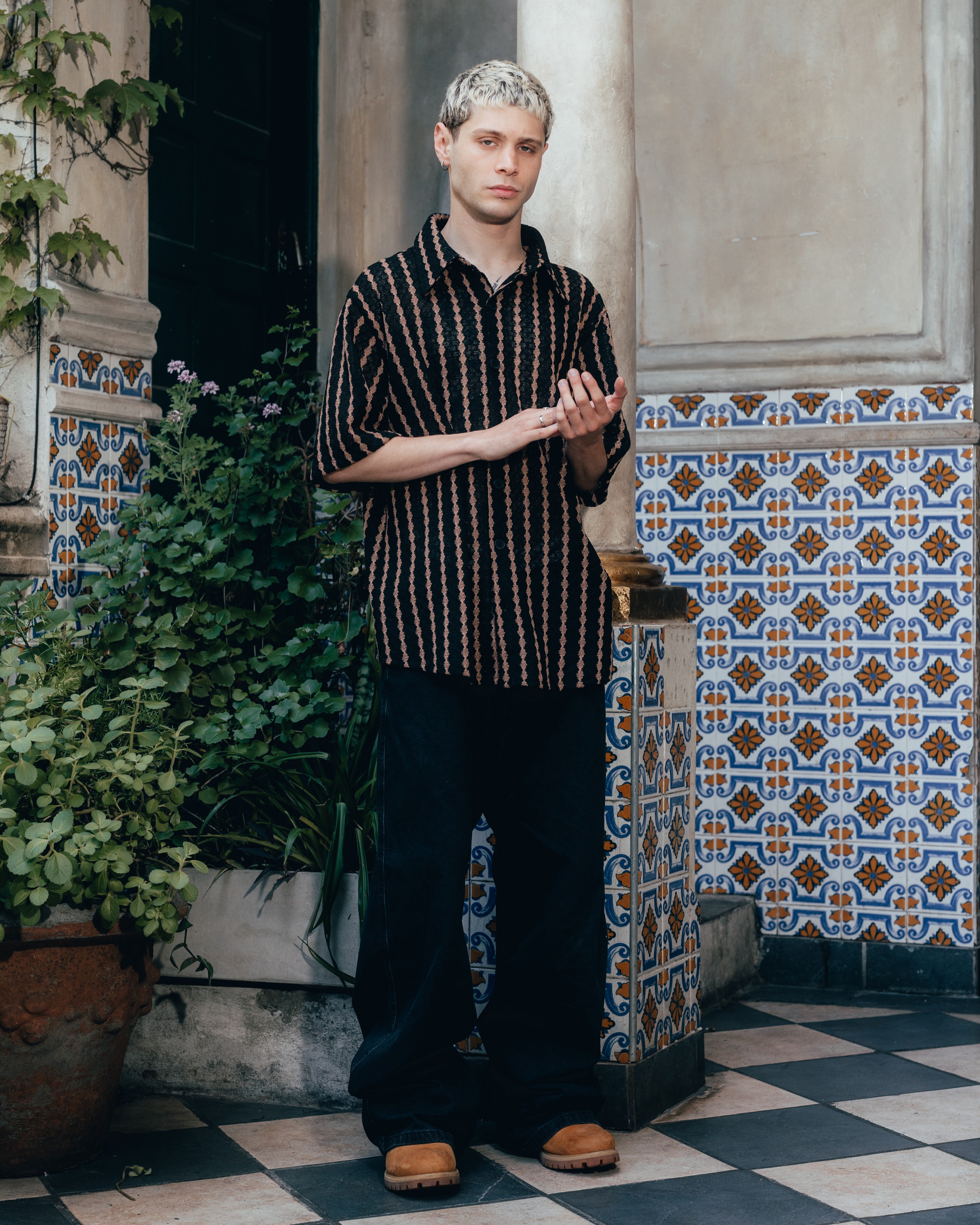 CAMISA TEJIDA RAYADA [ PRIMARI ] BLACK