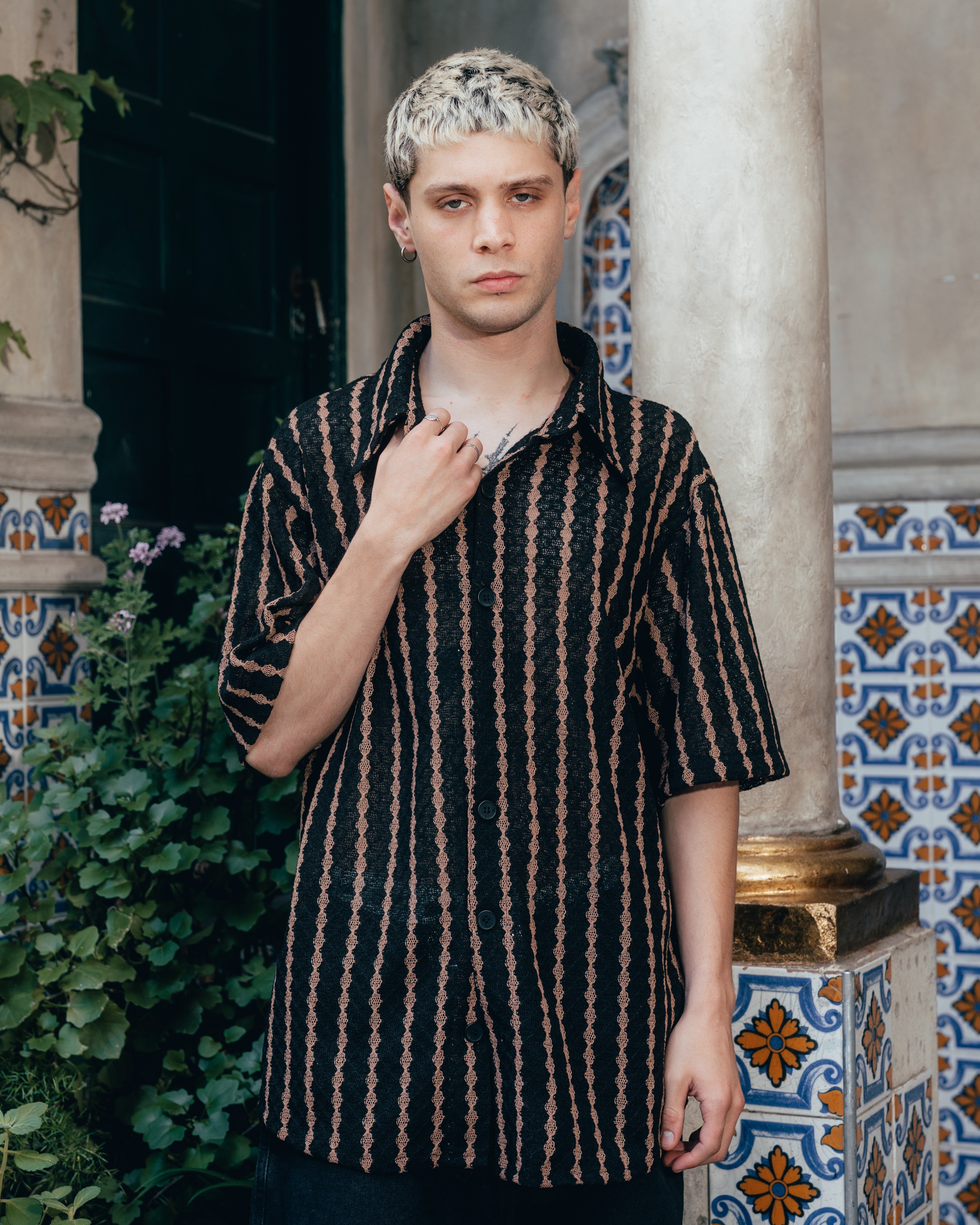 CAMISA TEJIDA RAYADA [ PRIMARI ] BLACK
