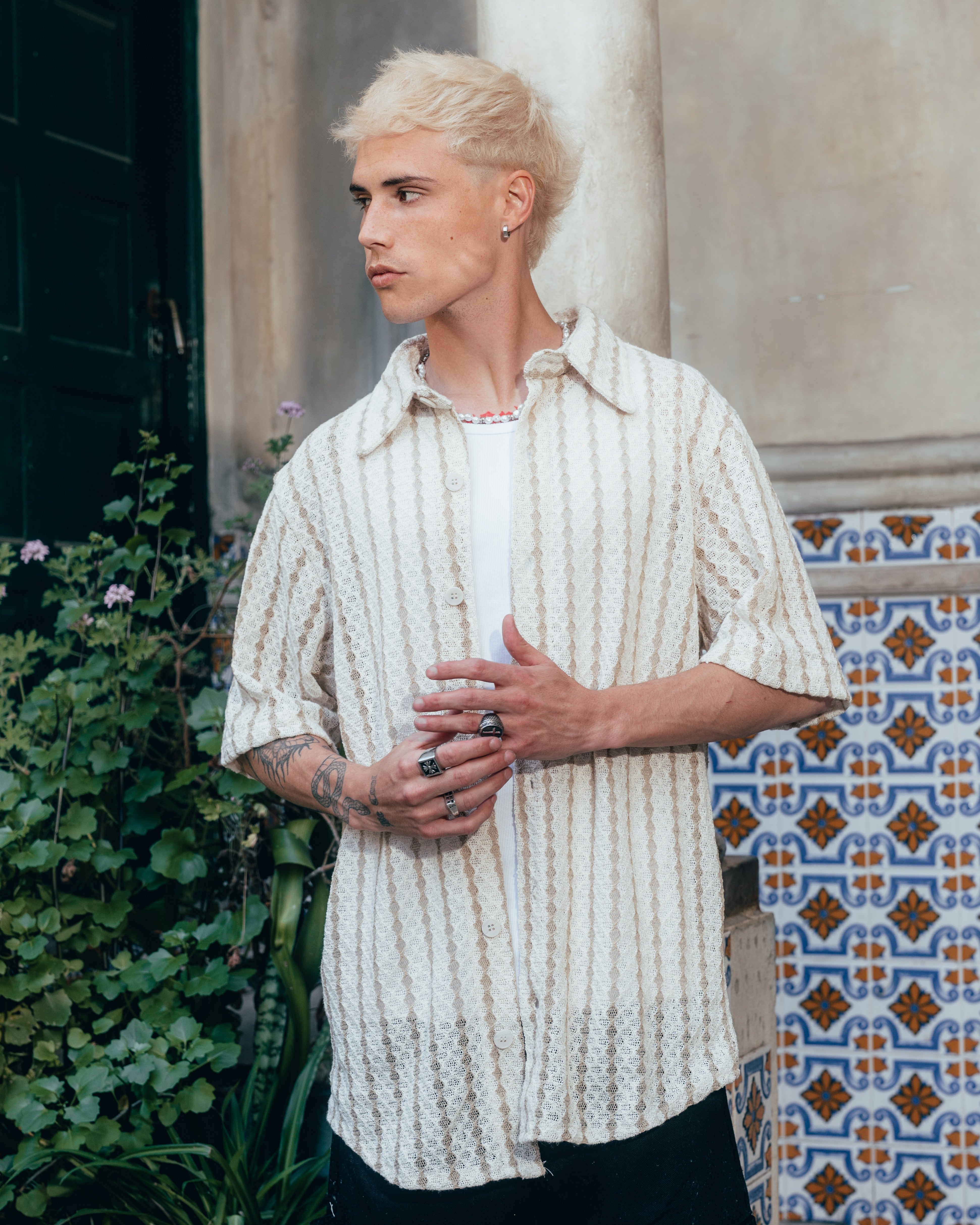 CAMISA TEJIDA RAYADA [ PRIMARI ] BEIGE