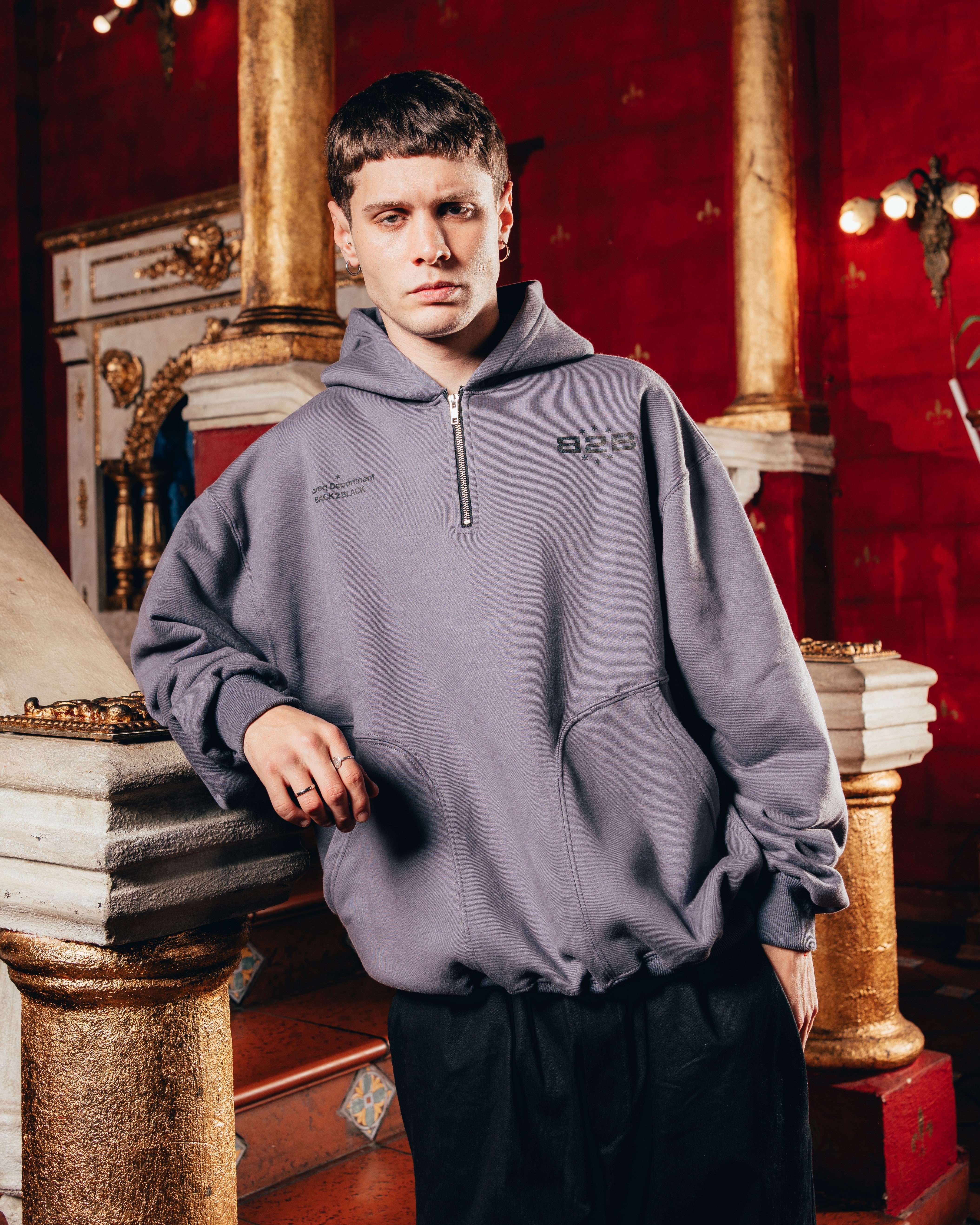 HOODIE OVERSIZED PESADO CON CIERRE [ B2B ] GREY