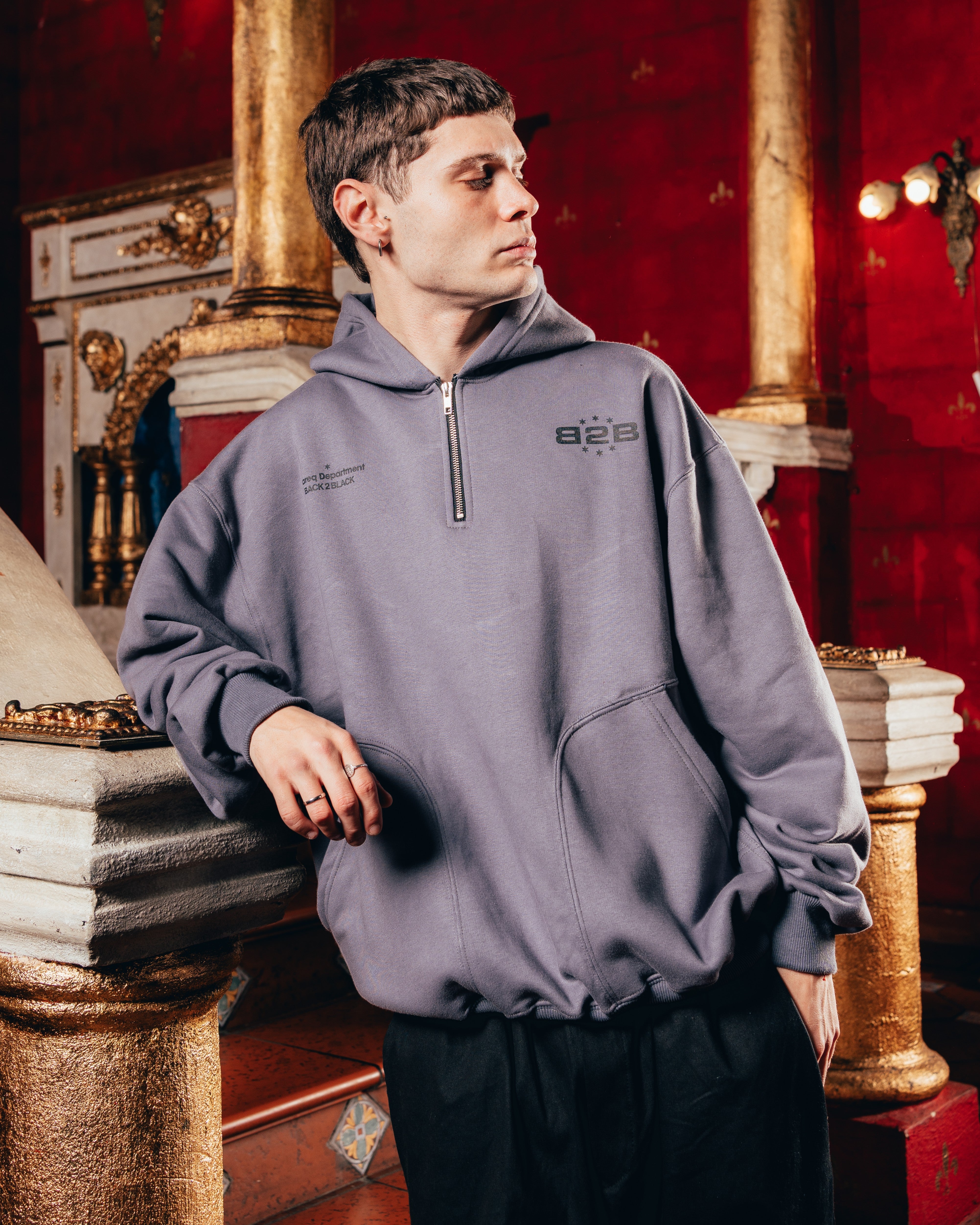 HOODIE OVERSIZED PESADO CON CIERRE [ B2B ] GREY