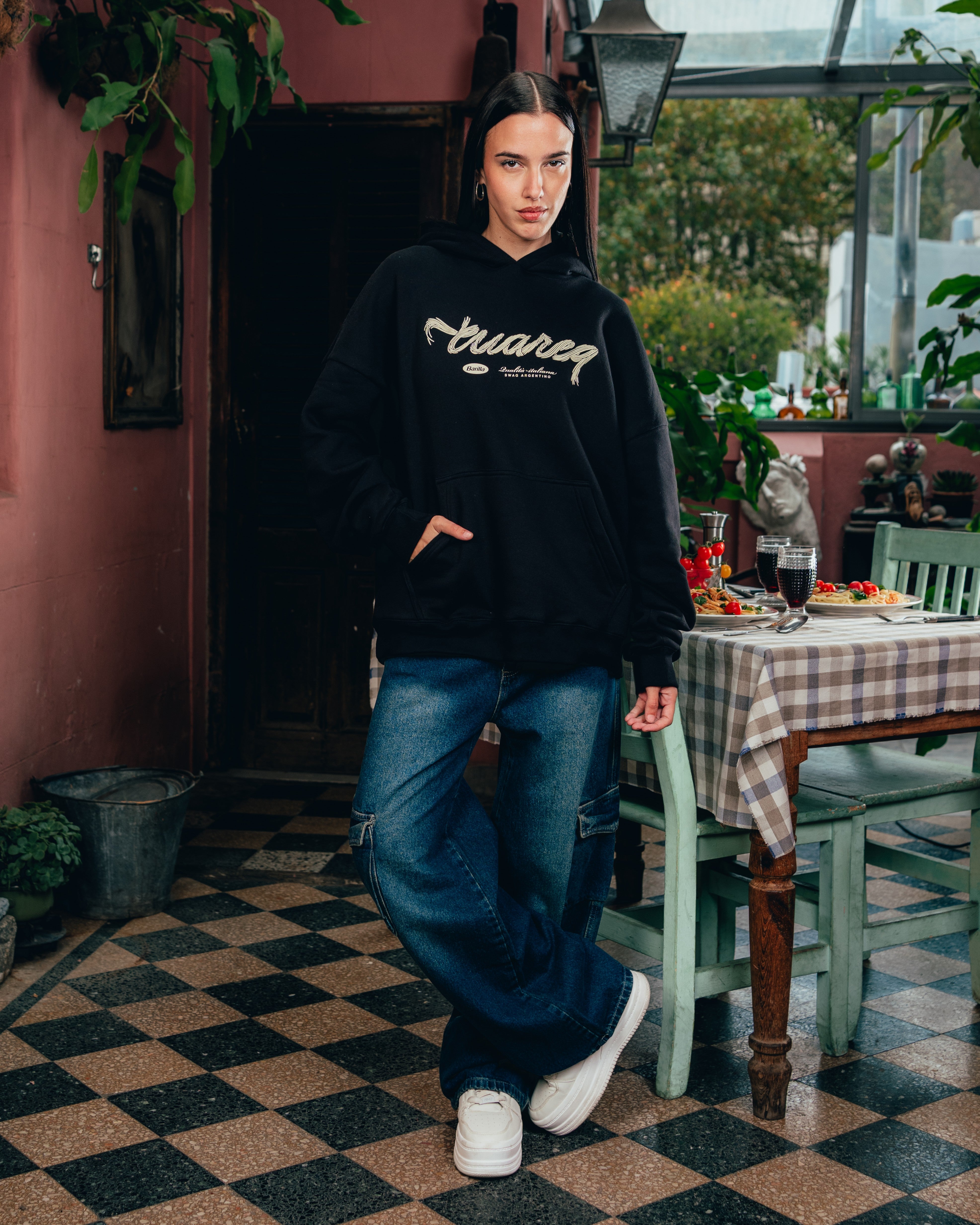 HOODIE [ BARILLA ] SPAGUETTI BLACK