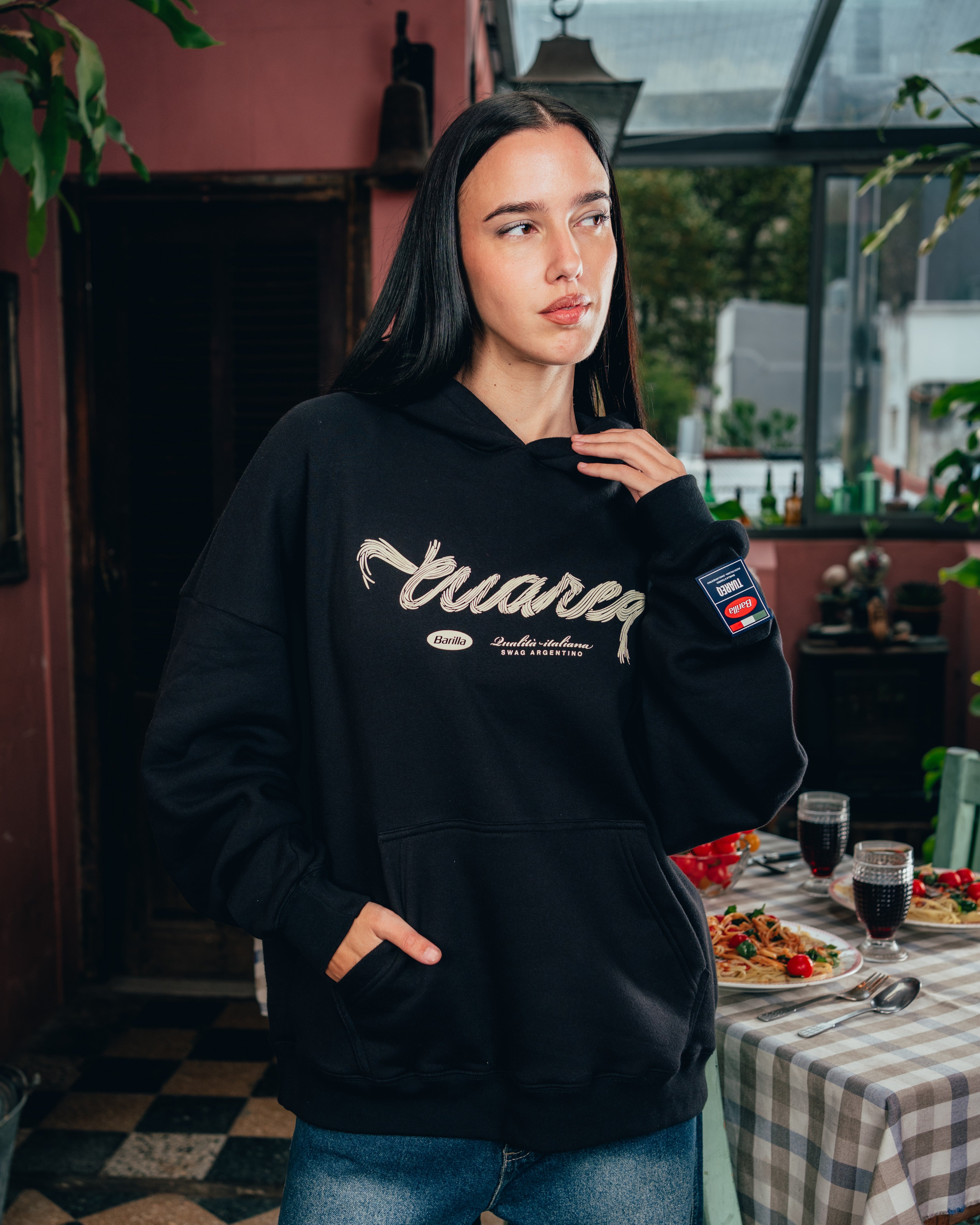 HOODIE [ BARILLA ] SPAGUETTI BLACK