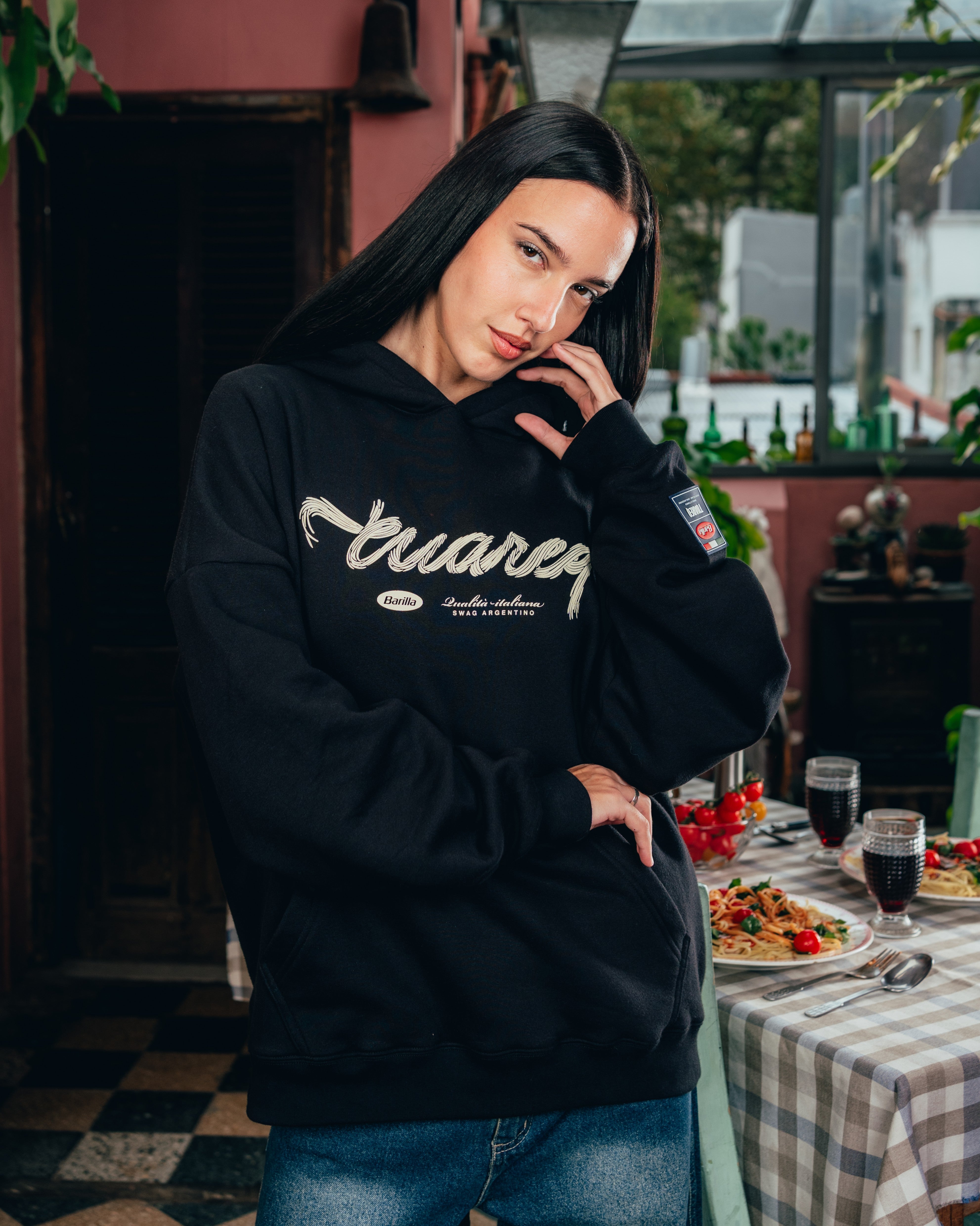 HOODIE [ BARILLA ] SPAGUETTI BLACK