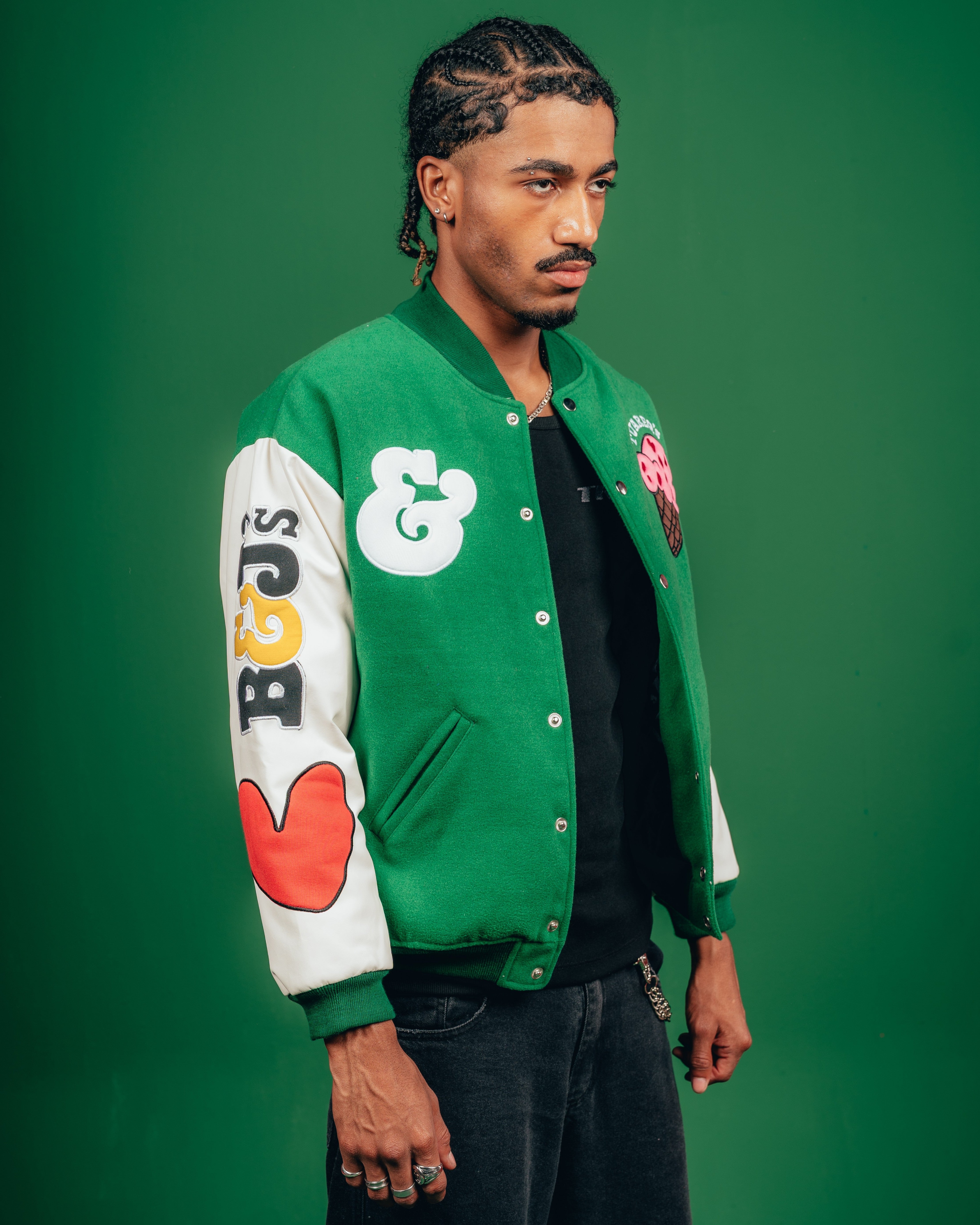 CAMPERA VARSITY CANDY [ B&J ] PATCH GREEN