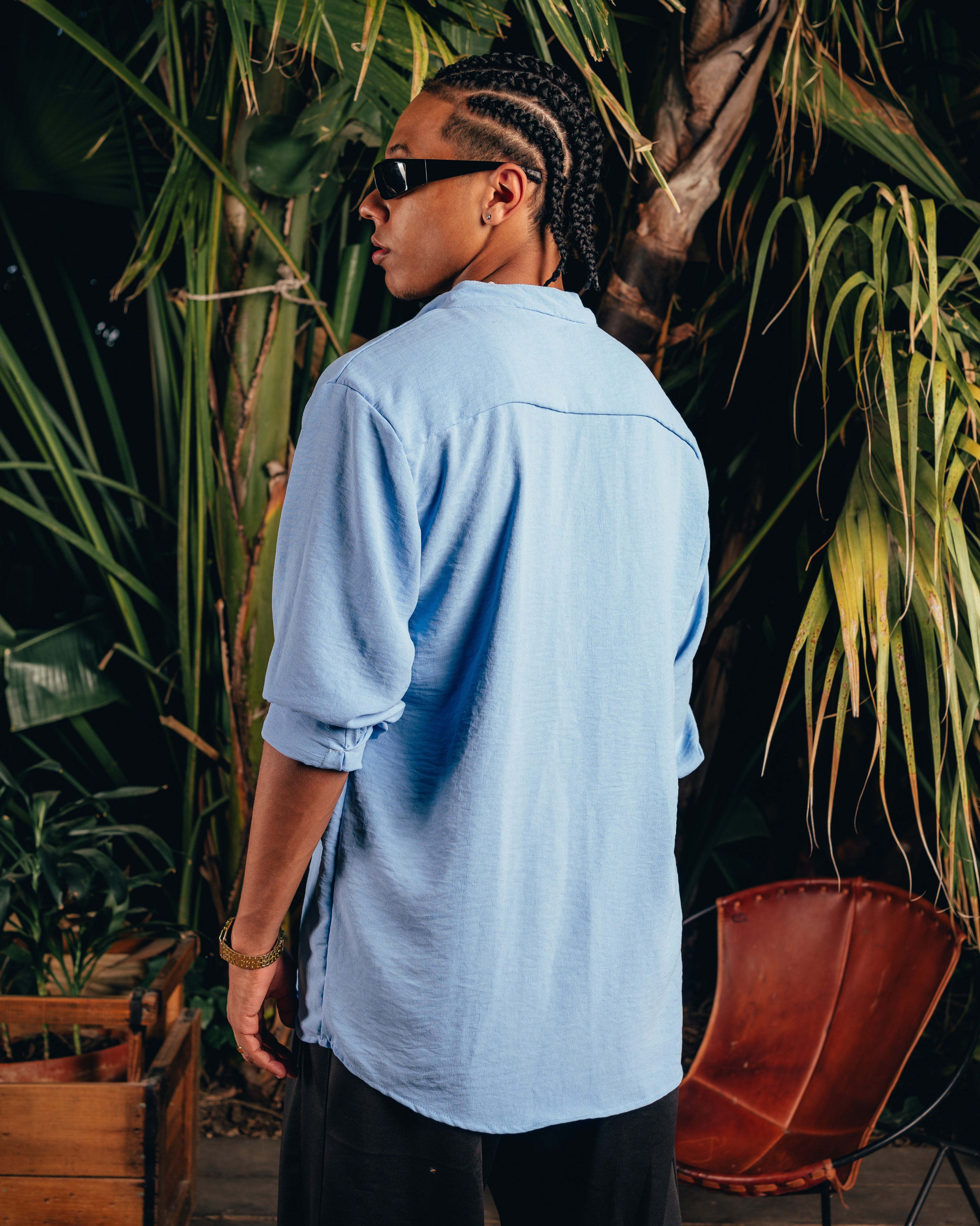 CAMISA [ CUELLO MAO CARIBBEAN ] SKY BLUE