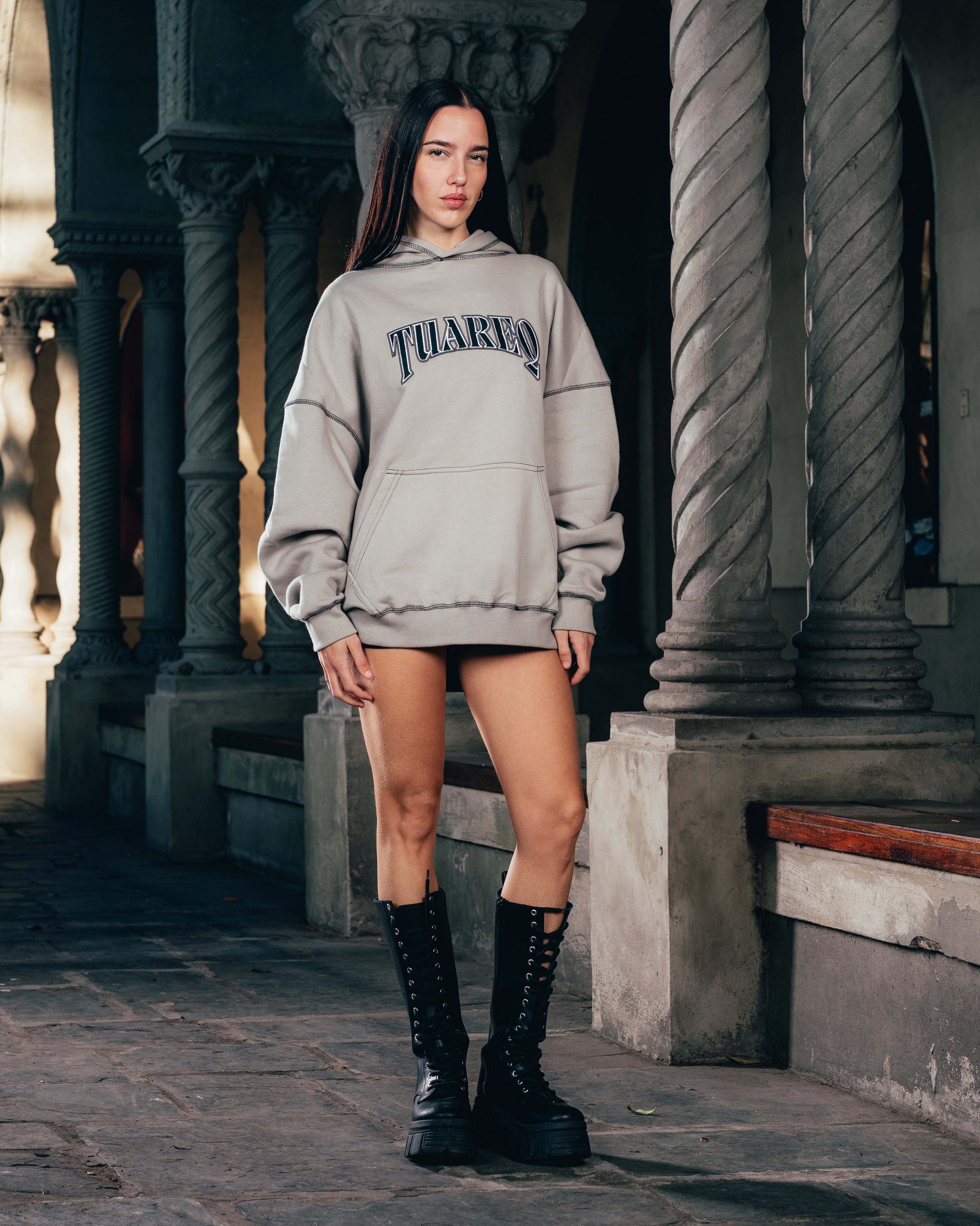 HOODIE [ WARRIOR ] COSTURA SMOKE  GREY
