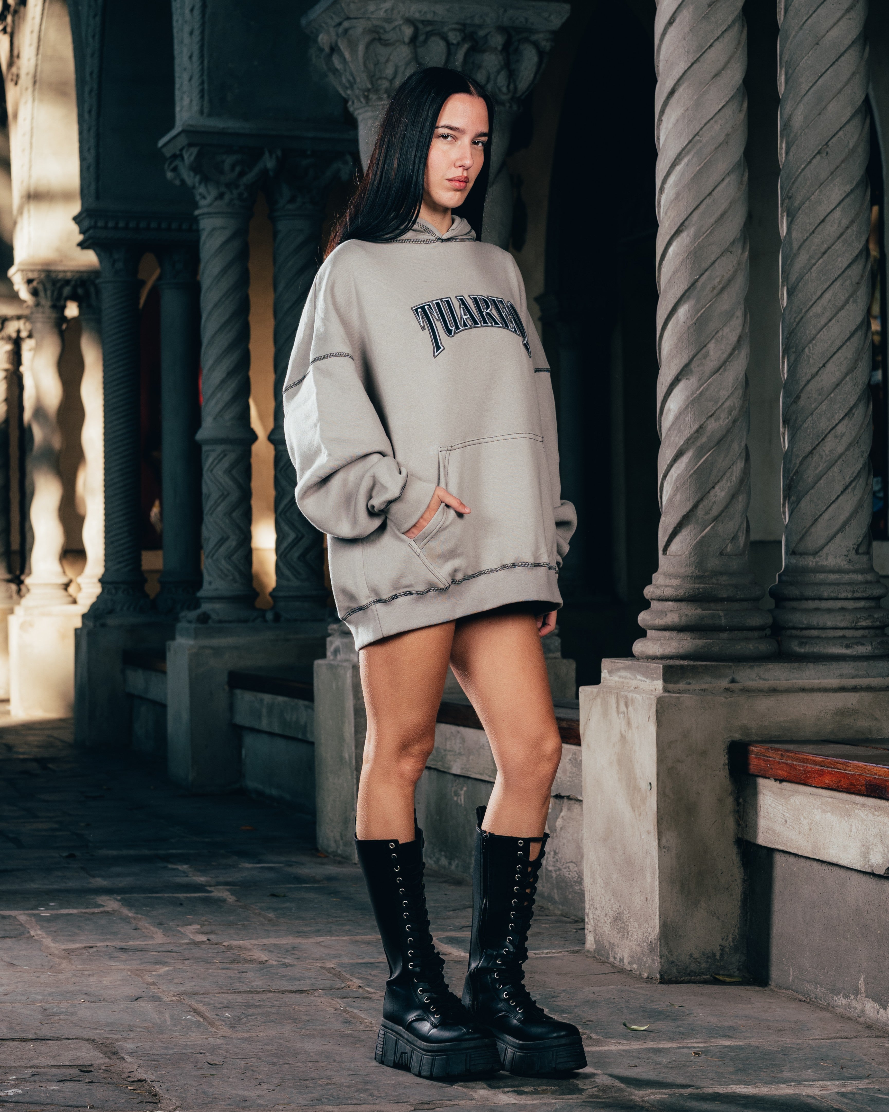 HOODIE [ WARRIOR ] COSTURA SMOKE  GREY