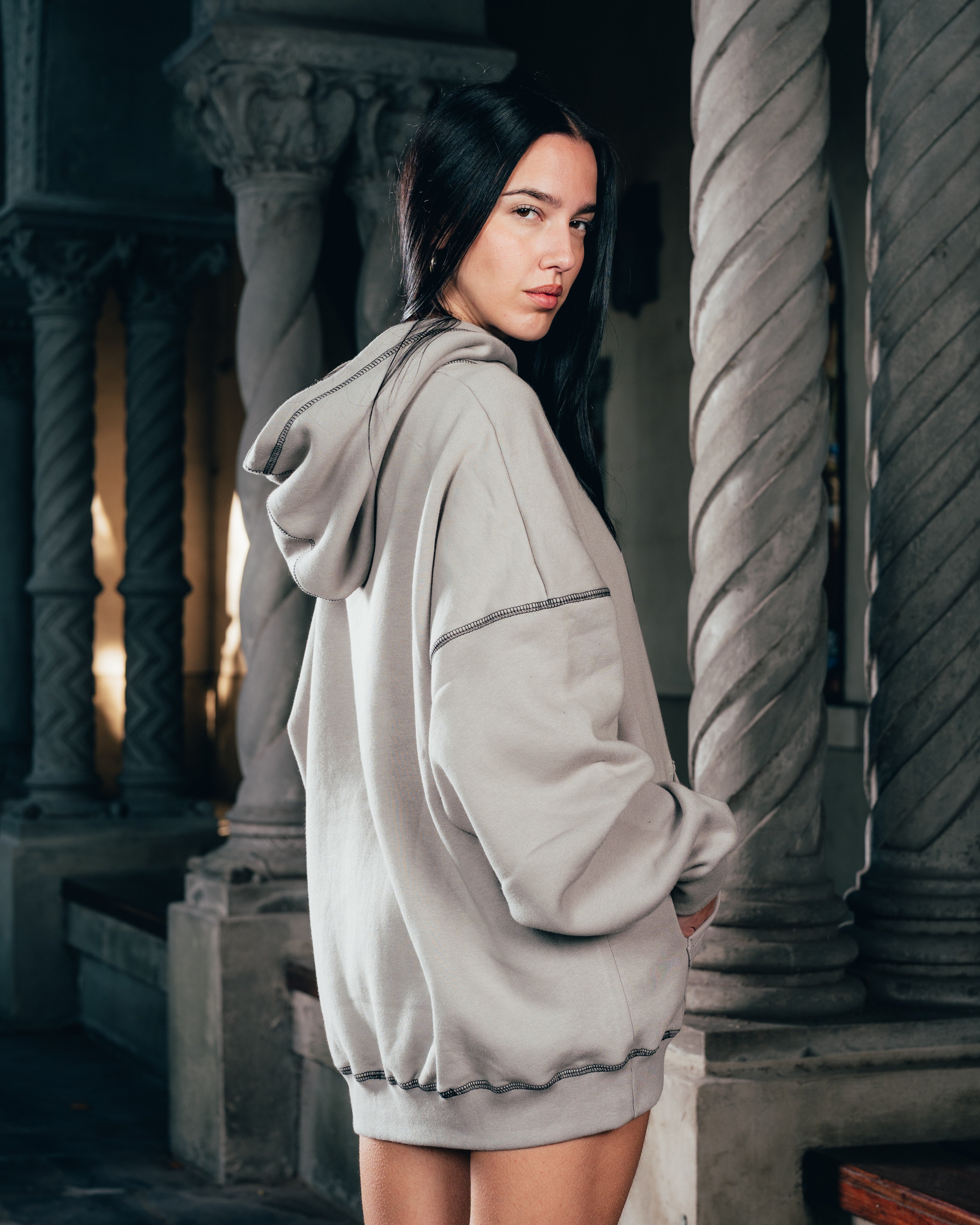 HOODIE [ WARRIOR ] COSTURA SMOKE  GREY