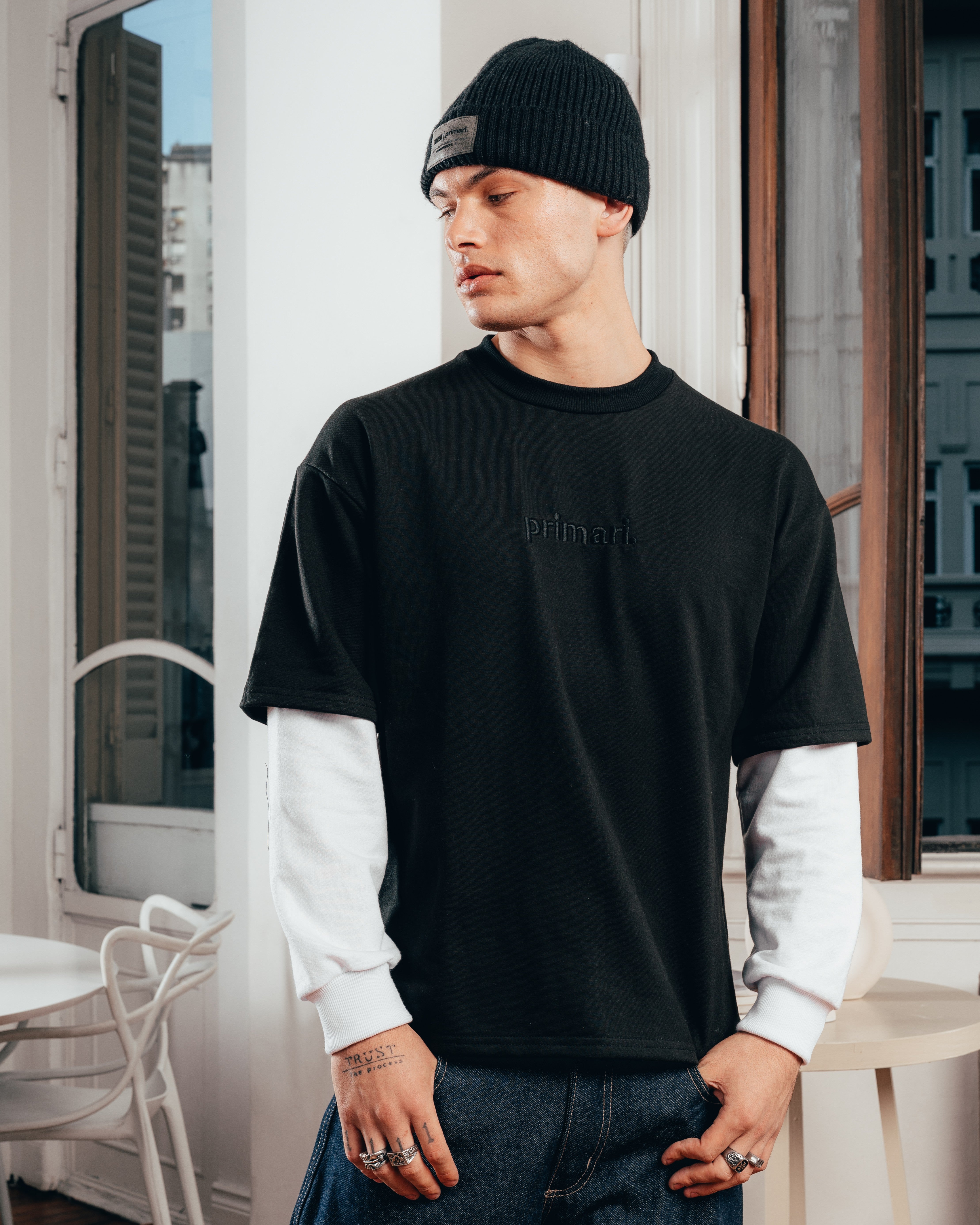 CREWNECK DOBLE MANGA [ PRIMARI ] BLACK & WHITE